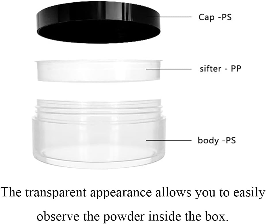 HAHIYO 3Pcs 30ml/1oz Plastic Empty Travel Compact Case Makeup Cosmetic Jar Refillable Powder Box No Leak Holder with Common Sifter and Black Screw Lid