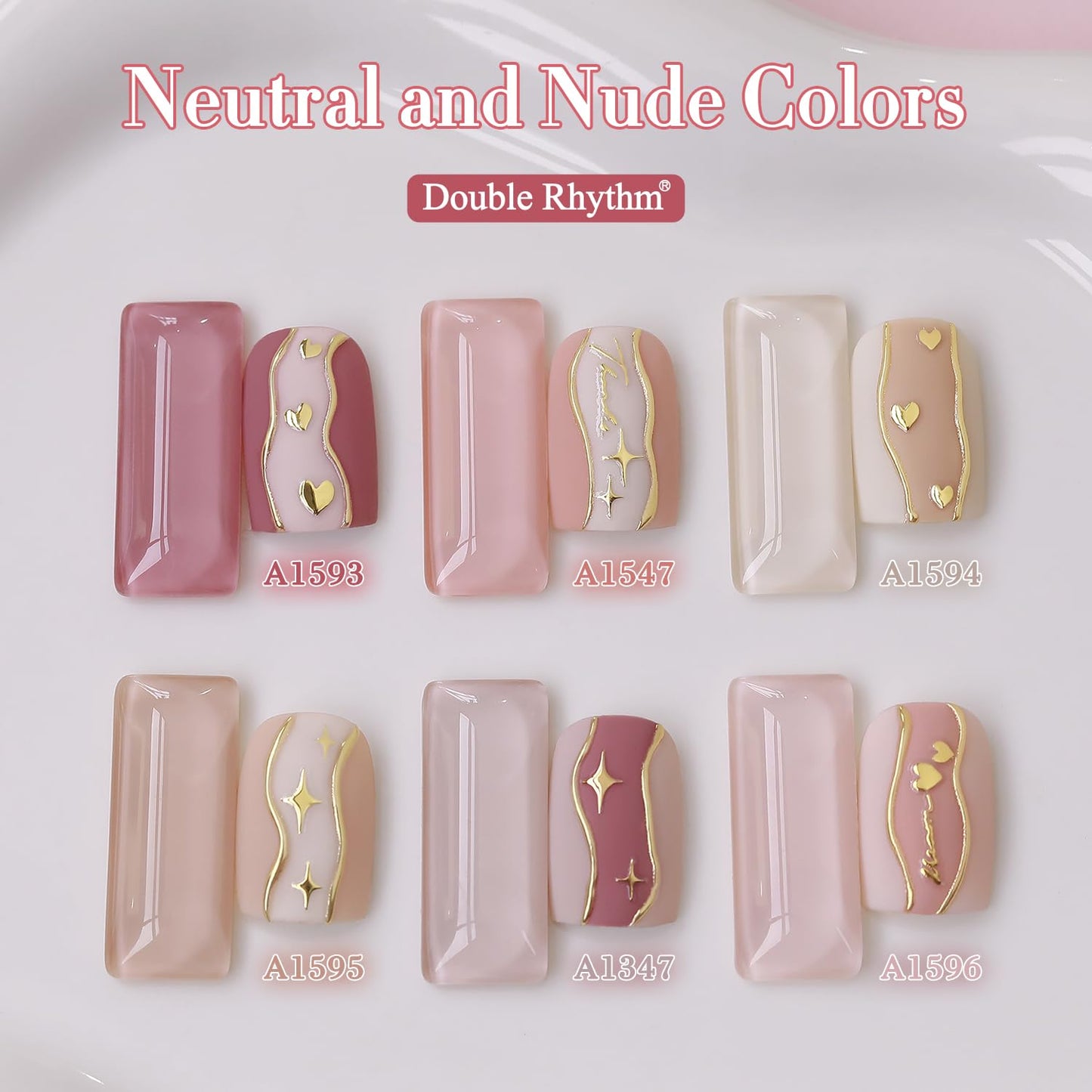 Double Rhythm 6 Pcs 15 ML Gel Polish Set Same Color Same Bottle Soak Off Gel Polish Kit Nail Art Manicure Salon DIY at Home for Women (Light Dark Nude Beige Cream Pink-T6-18)