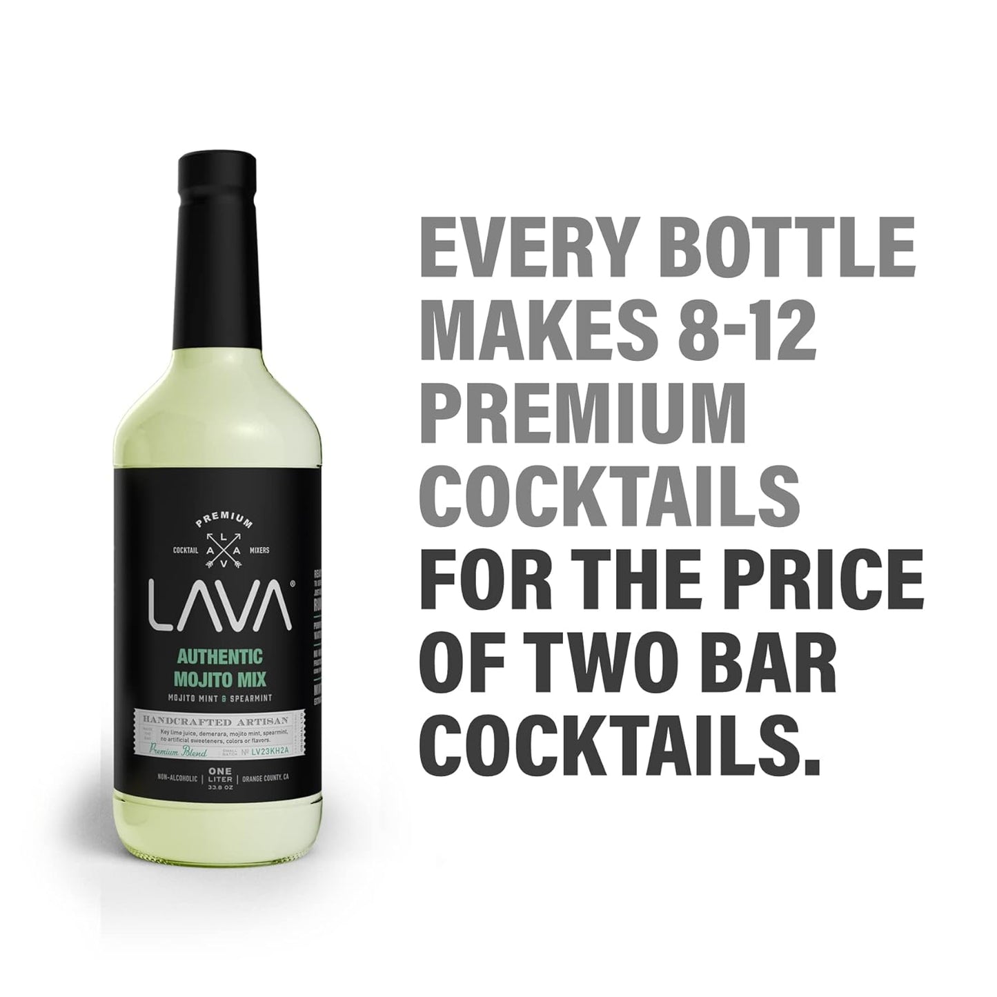 (3 Pack) LAVA Premium Authentic Mojito Mix, Made with Real Lime Juice, Mojito Mint, Spearmint, Demerara, Cane Sugar, Refreshing Rum Mojito Mixer. Ready to Use. 1-Liter (33.8oz) Glass Bottle