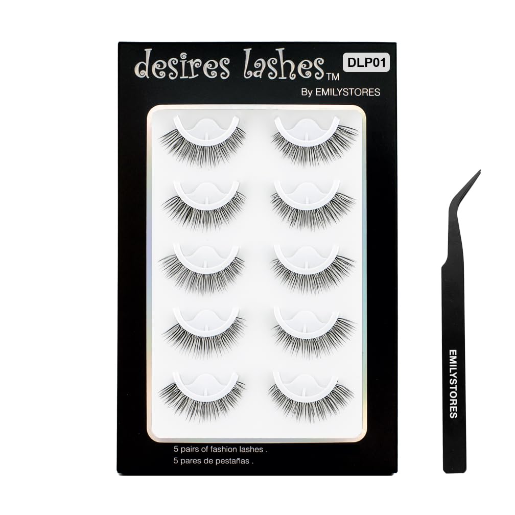 False Eyelashes, 5 Pairs Wispy Light Pre-Glued Self Adhesive Lashes with Applicator (DLP01)
