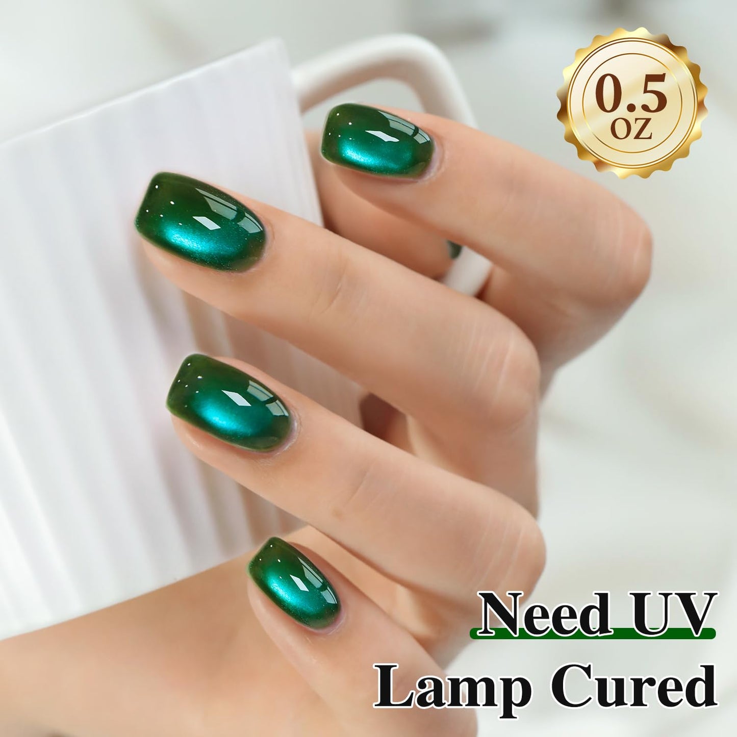 Double Rhythm Jelly Glass Cat Eye Gel Polish with Magnet 15ML Holographic Glitter Shimmer Translucent Sheer Color Magnetic Nail Polish Salon DIY at Home (Dark Green-MC1263)