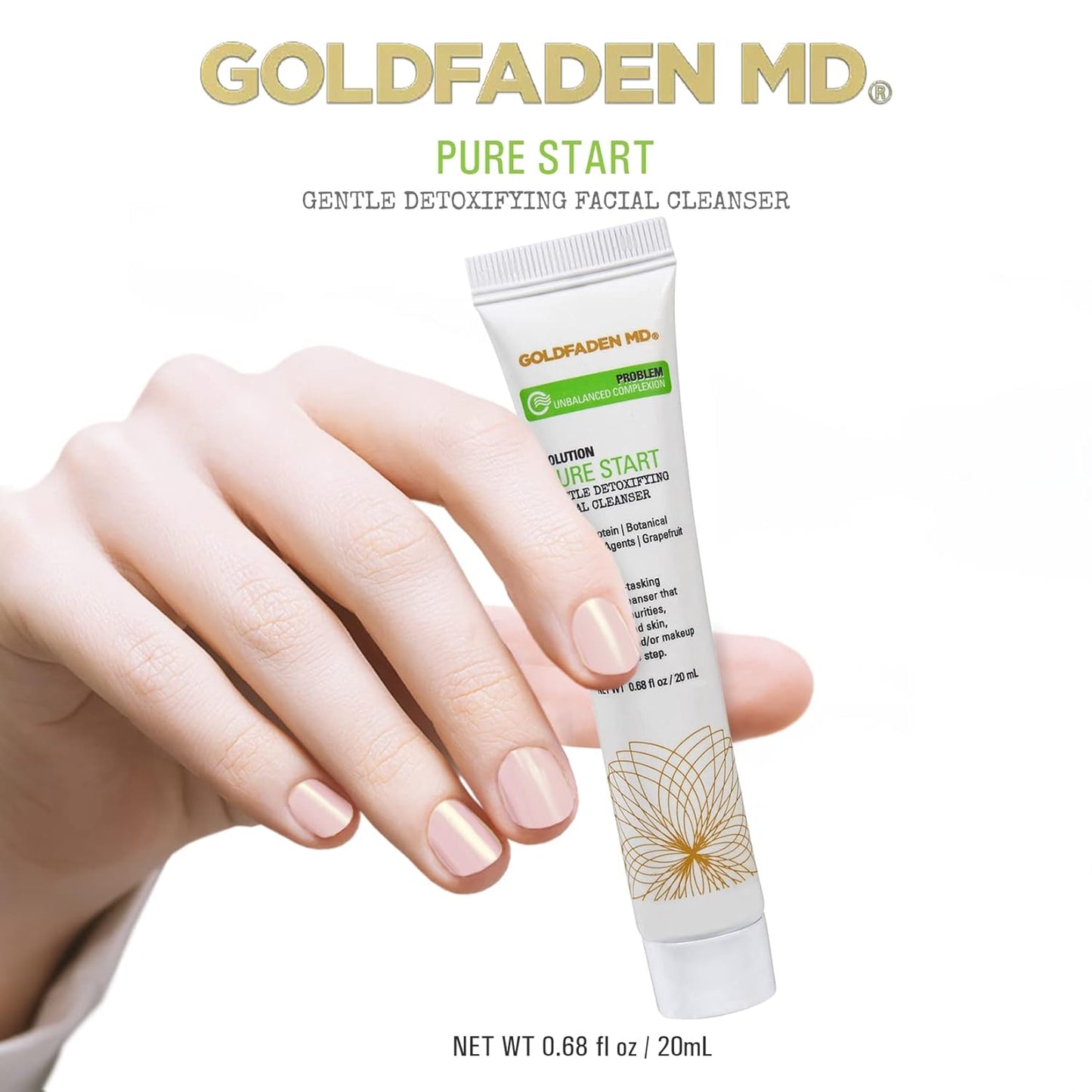 GOLDFADEN MD Pure Start Gentle Detoxifying Natural Facial Cleanser Grapefruit Peel Oil, Organic Red Tea Extract, Seaweed Extract, Rose Hip Seed Oil TRIAL .67 Fl Oz