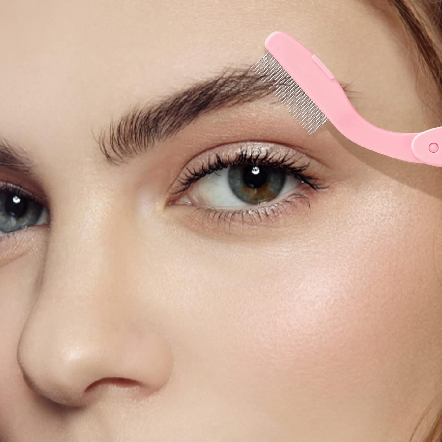 G2PLUS 4PCS Folding Eyelash Comb, Eyebrow Comb Metal Teeth, Eyelash Separator Comb, Eyelash Brush and Comb, Professional Tool for Define Lash & Brow (Pink+Black)