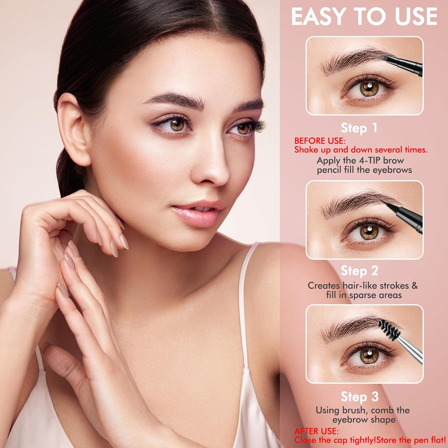 Eyebrow Pencil,2-in-1 Waterproof Eyebrow Pen with 4 Tip Brow Pen and Ultra-Precise Brow Pencil,with Dual-ended Eyebrow Brush,Eyebrow Makeup for Natural Looking Eyebrows - Blonde