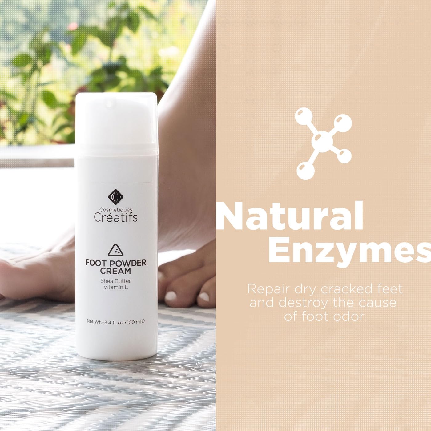 Foot Powder Cream for Dry Cracked Heels, Odor Control, and Intense Skin Hydration, 3.4 fl. oz., with Shea Butter and Vitamin E