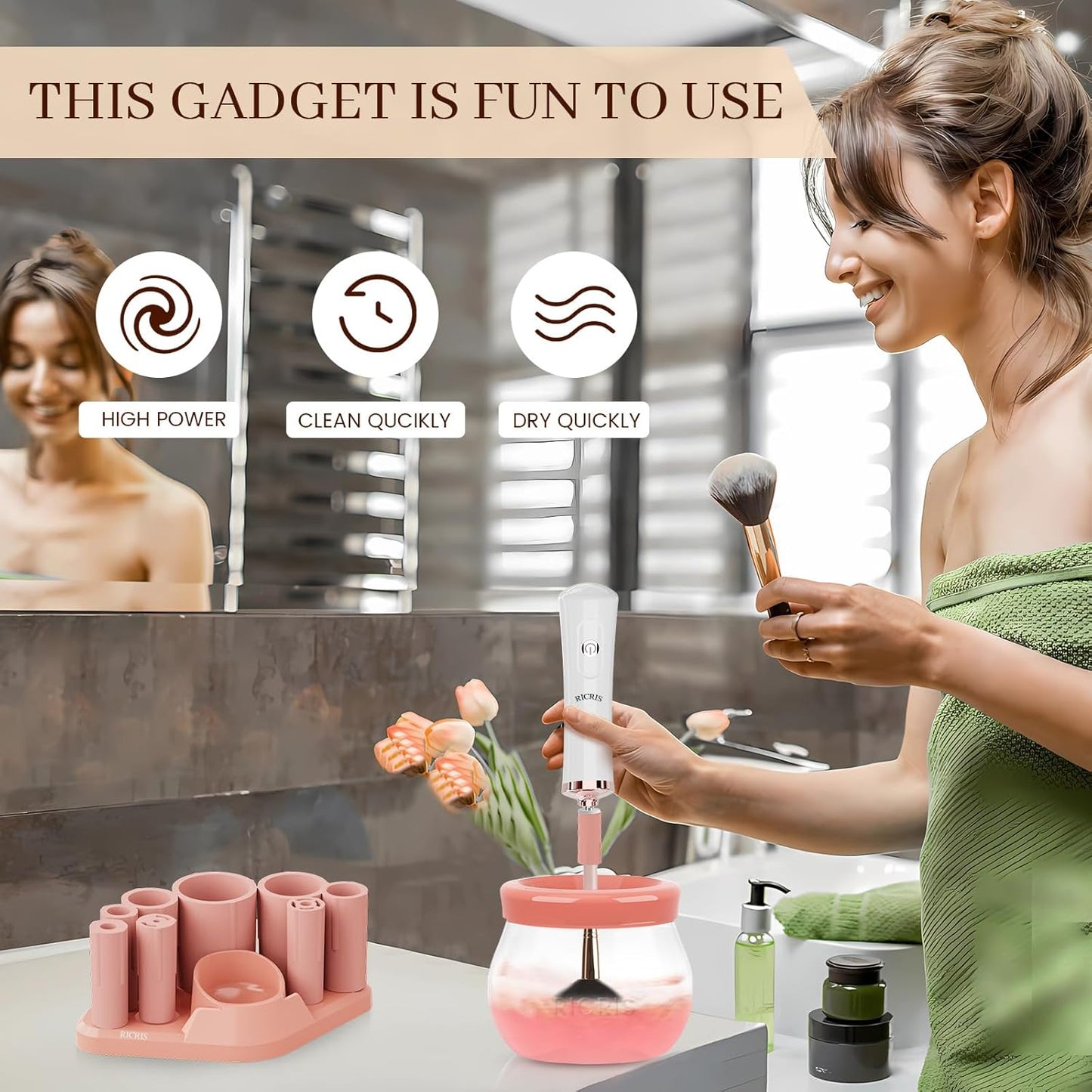 Electric Makeup Brush Cleaner and Dryer Machine - Super Fast Clean and Dry Make Up Brushes - Automatic Cosmetic Brush Spinner Washer Tools