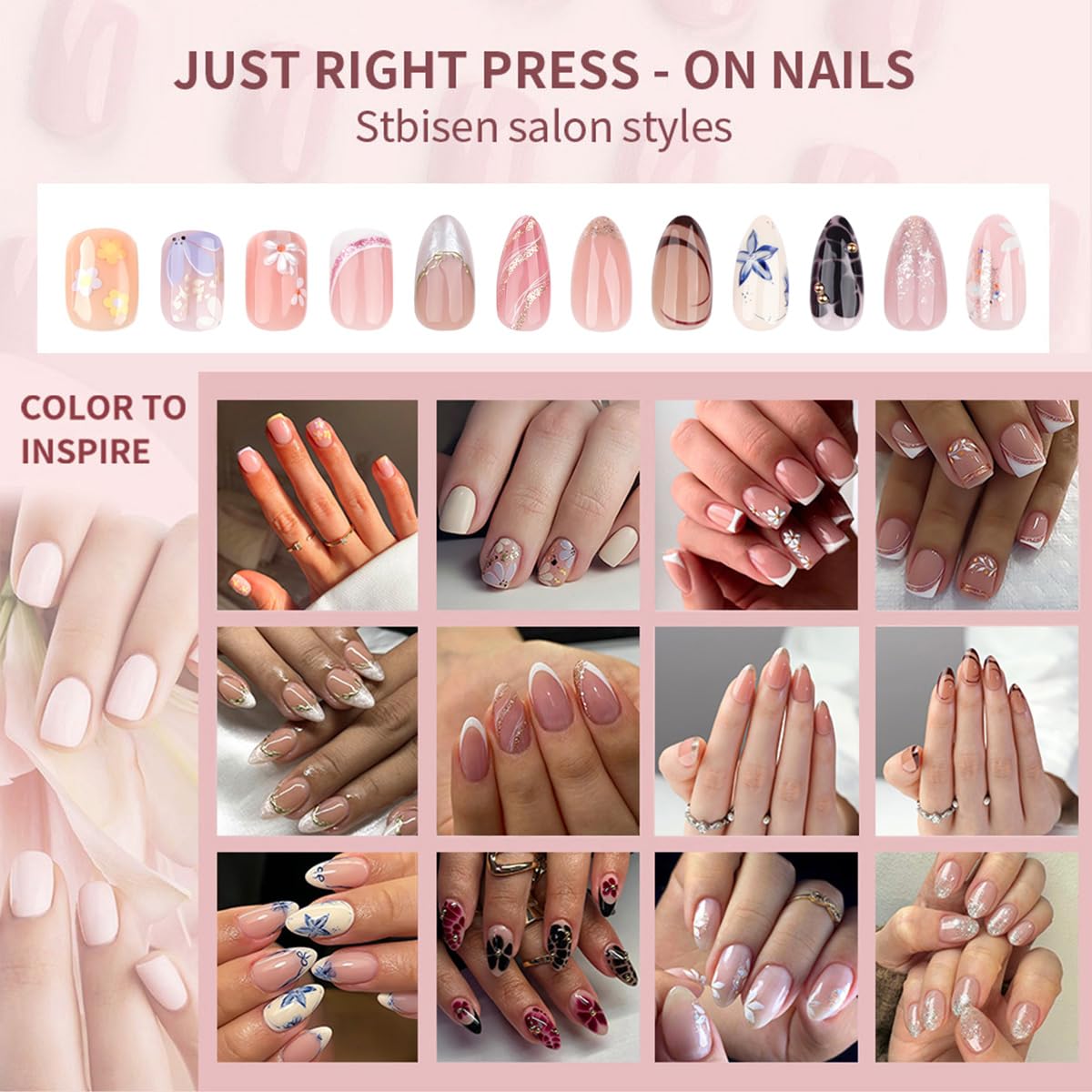 French Short Press On Nails Almond, Nude Fake Nails with Cloudy White French Tip and 3D Gold Line Design, Glossy Gel Finish Acrylic Nails, Natural Reusable Glue On Nails Kit for Women, Gilded Cloud