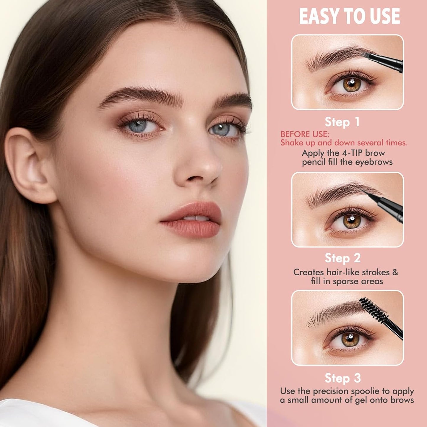 Eyebrow Pen Kit, with Microblading Eyebrow Pen, Eyebrow Gel, Eyeliner, Eyebrow Brush, Eyebrow Pencils for Women, Waterproof, Smudge Proof, Long Lasting Makeup Formula - Medium Brown