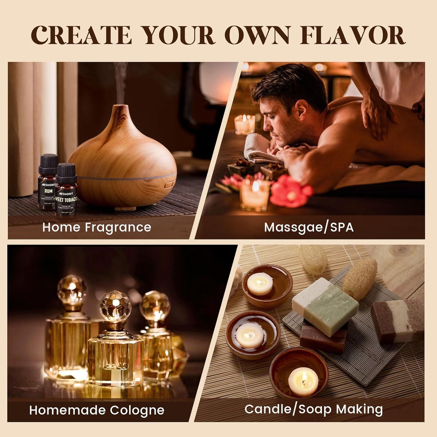 Gentlemen's Essential Oils Set - 6x10ML Mens Fragrance Oil for Candle Making, Diffuser - Sandalwood, Cedar, Leather, Sweet Tobacco, Bay Rum, Cologne Aromatherapy Oils for Men