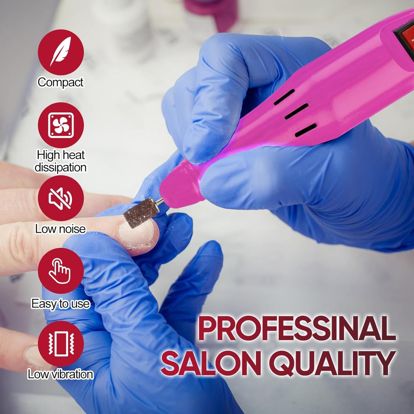 Professional Electric Nail Drill Machine Nails File Kit Manicure Pedicure Set for Acrylic Nail Gel Dip Powder Art Shape Remover Tool Polisher Grinder Low Noise with 156pcs Sanding Bands