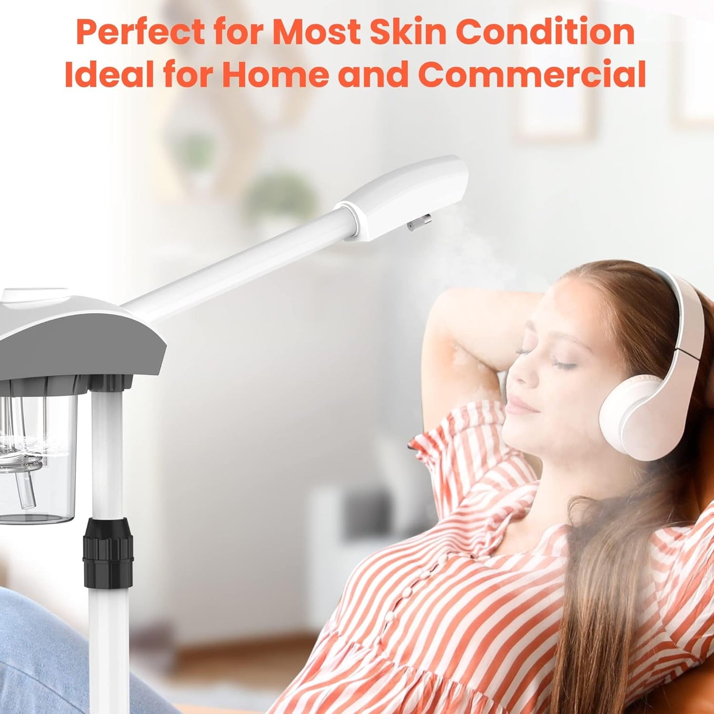 TASALON Professional Facial Steamer Machine on Wheels, Standing Esthetician Steamer with Hot Ozone Mist, Facial Be Used for Skin Rejuvenation, Steamer for Facial Used for Spa or Personal Care, White