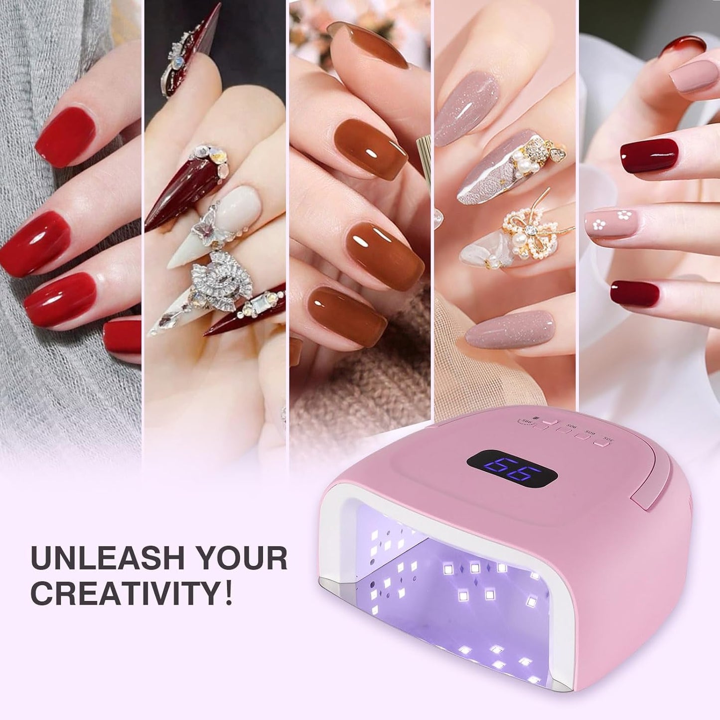 Cordless UV LED Nail Lamp 60W Rechargeable Gel Nail Lamp UV Light for Gel Nails with Auto Sensor & 4 Timer Modes Salon & Home (Pink)