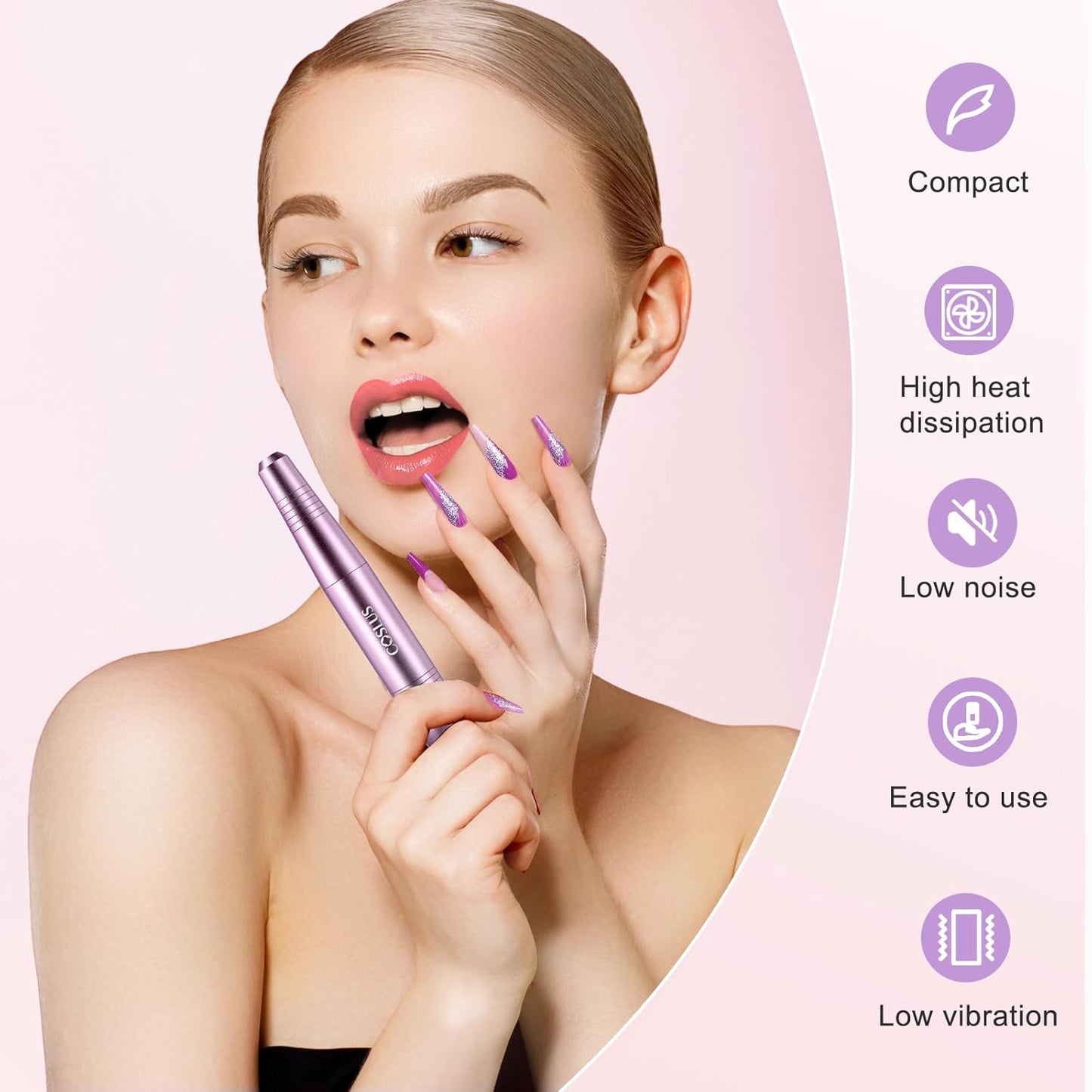 COSLUS Electric Nail Drill File Professional: for Acrylic Gel Dip Powder Nails Portable Nail Machine Kit Manicure Pedicure Tools Polishing Set with Nail Drill Bits Sanding Bands