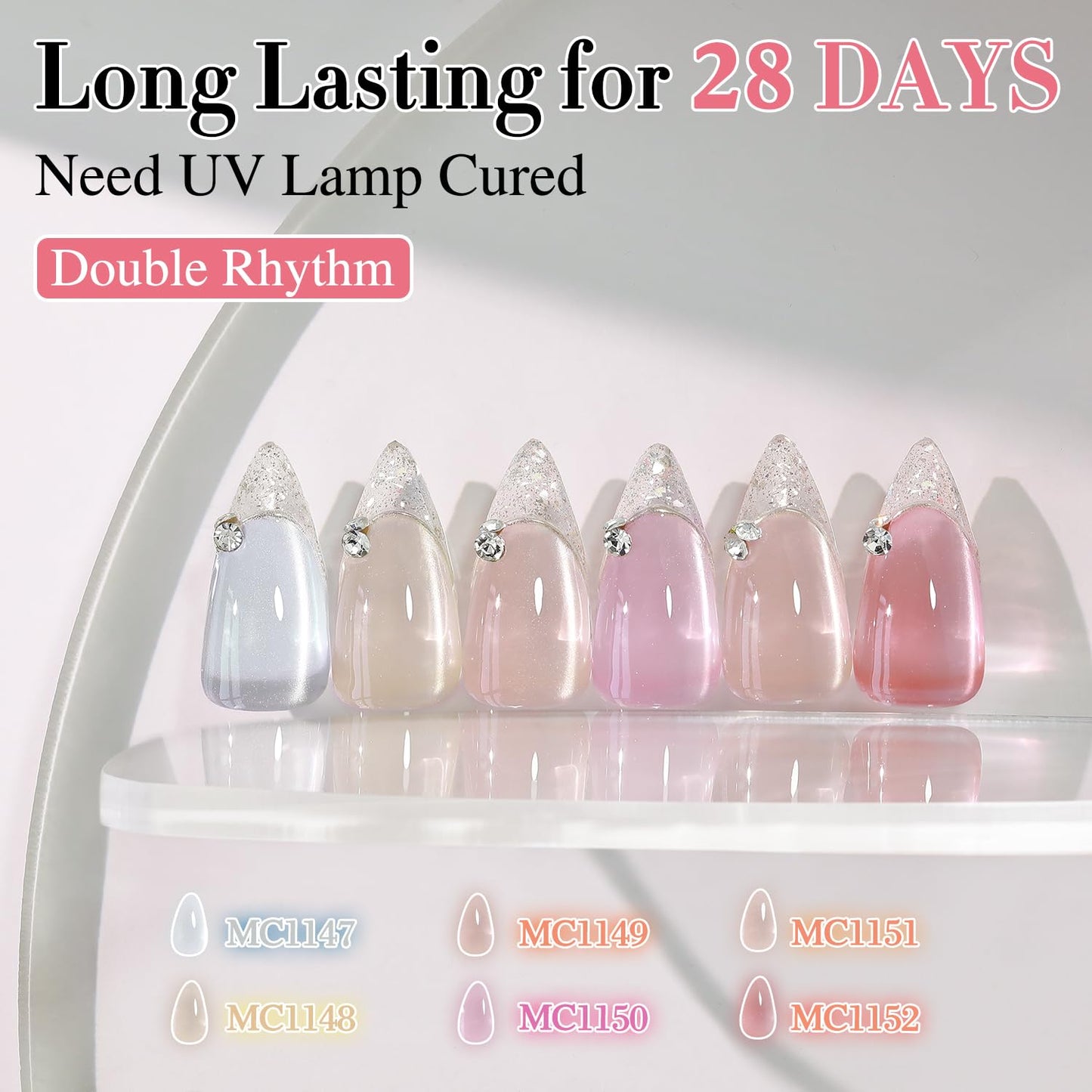 Double Rhythm Cat Eye Gel Nail Polish Set of 6 Same Color Same Bottle 0.5 Oz Shimmer Glitter with Magnet Holographic Reflective Magnetic UV Nail Polish Kit at Home (Silver Nude Pink-T6-27)