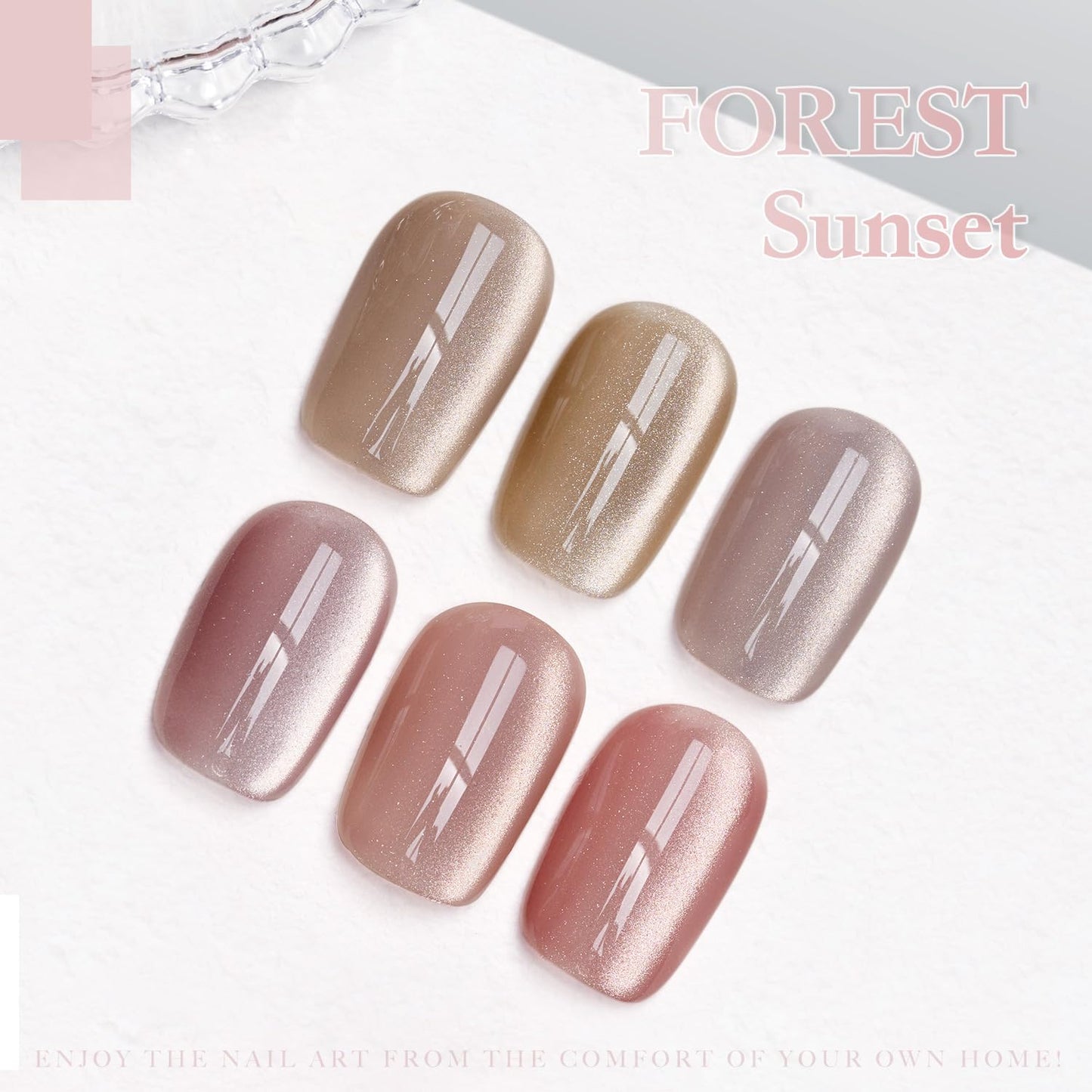 GAOY Forest Sunset Cat Eye Gel Nail Polish Set with Magnet for Holographic Cat Eye, Salon Gel Manicure and Nail Art DIY at Home