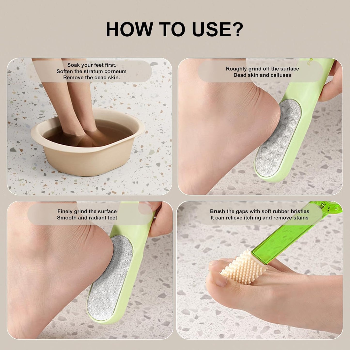 Double-Sided Stainless Steel Foot File & Callus Remover, Professional Pedicure Tool for Dry & Wet Feet, Hard Skin & Corn Remover with Threaded Design, Long-Lasting, Green (Ergonomic Grip)