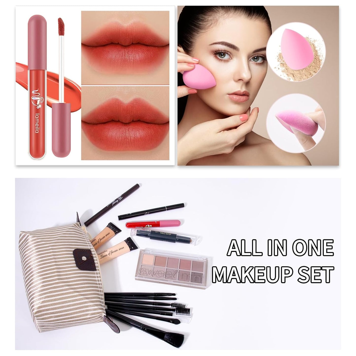 Makeup Kit For Girls Teens Women, Makeup Set, Makeup Present,Includes Eyeshadow Palette, Foundation, Eyebrow Pencil, Eyeliner, Lip Gloss, Counter Stick, Makeup Brush Set Bag & Sponge