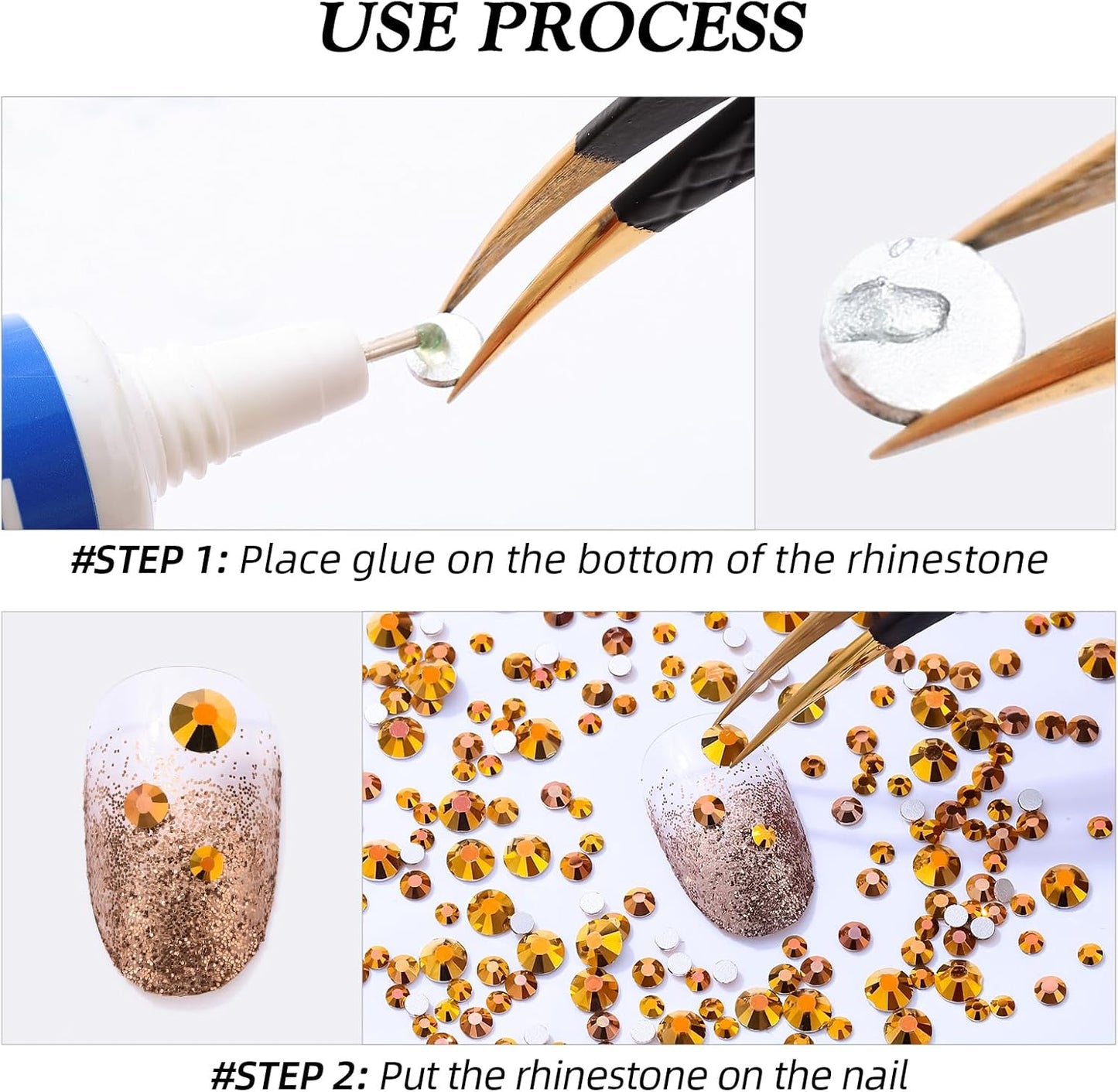 Gold Flatback Rhinestones, Glass Rhinestones for Nail Art and Craft, Glue Fix, Loose Crystal Gemstones(Gold, SS20, 1440pcs, 4.6-4.8mm)