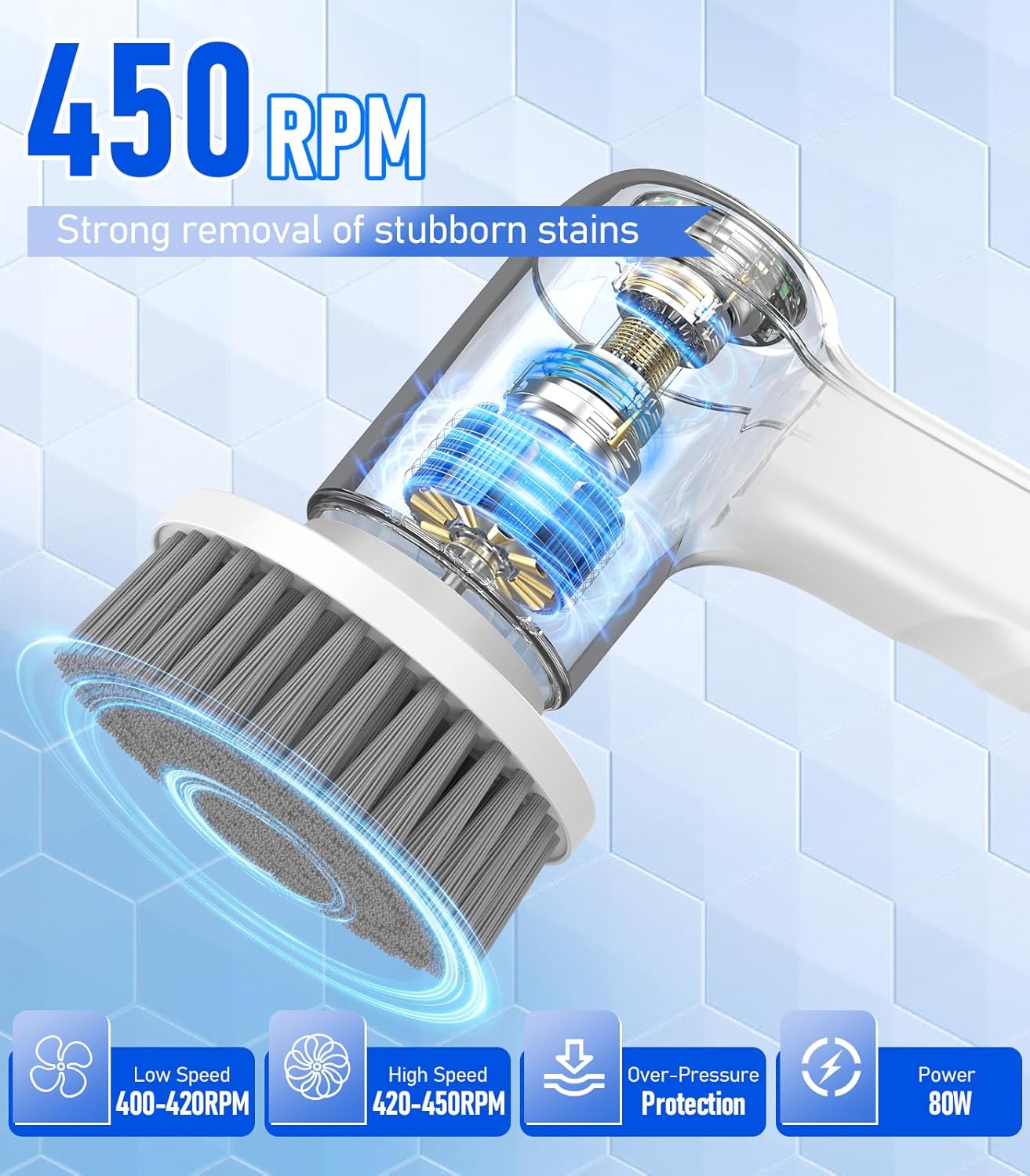 Electric Spin Scrubber, Cordless Electric Cleaning Brush with 5 Replaceable Heads, Battery Level Display Handheld Electric Scrubber for Cleaning Bathroom, Tub, Tile, Floor, Sink, Window, Stove Hsicily