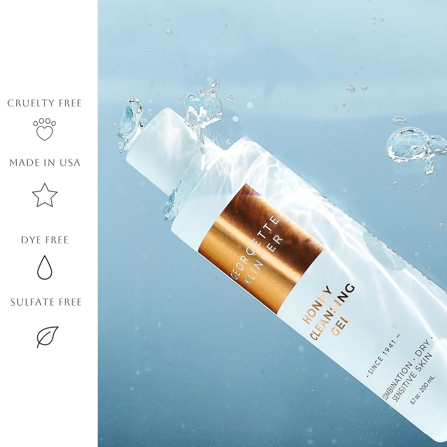 Georgette Klinger Honey Cleansing Gel - Gentle, Hydrating Cleanser, Daily Face Wash, Removes Dirt, Free Radicals with Moisturizing Manuka, Honeysuckle for Normal, Dry, Sensitive Skin - 6.7