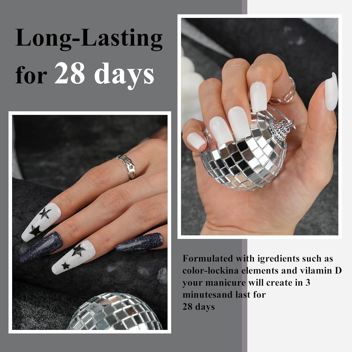 Dip Powder Nail Kit Starter, 6 Colors Glitter Dark Black White Dipping Powder Kit With Base & Top Coat/Activator/Brush Saver, Nail Art Manicure Salon DIY for Daily at Home Party Gifts for Women