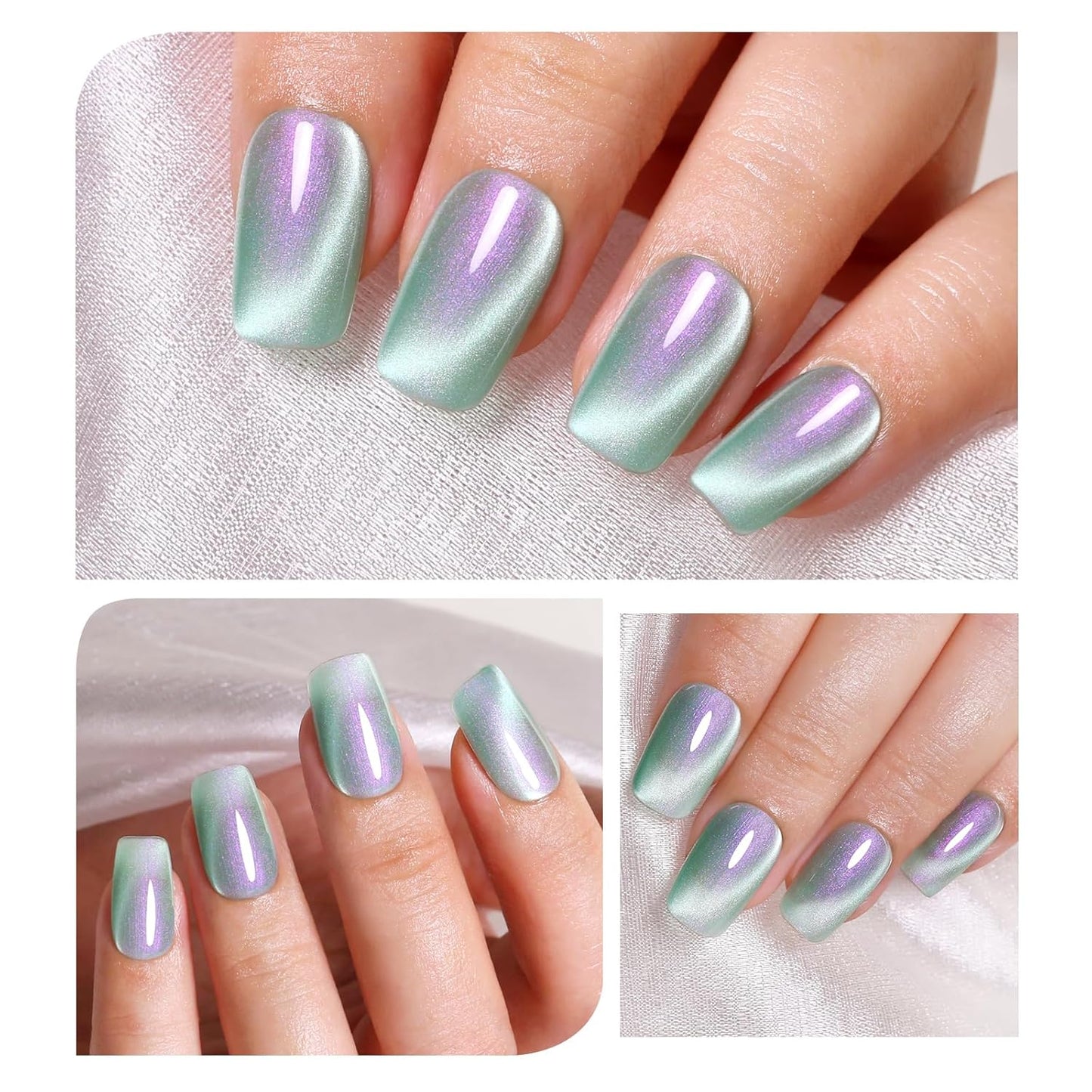 Imtiti Aurora Cat Eye Gel Polish, Pearl Cyan Purple Guava Holographic Glitter Magnetic UV Soak Off Gel Nail Polish (0.34 Fl Oz-992)