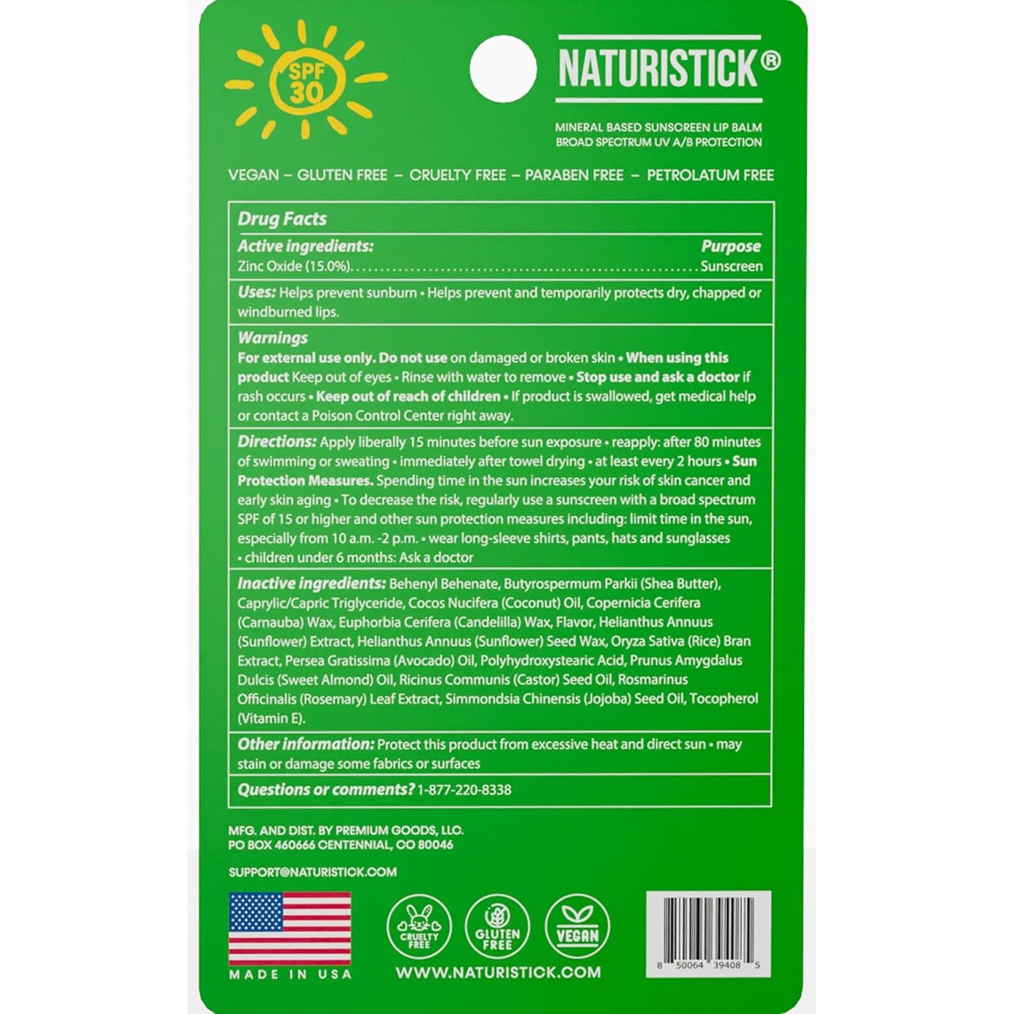Naturistick SPF 30 Vegan Lip Balm β Mineral Sunscreen with Zinc Oxide | Broad Spectrum UVA/UVB Protection | 100% Natural, Coral-Friendly Formula | Oxybenzone Free | 5-Pack Spearmint | Made in USA
