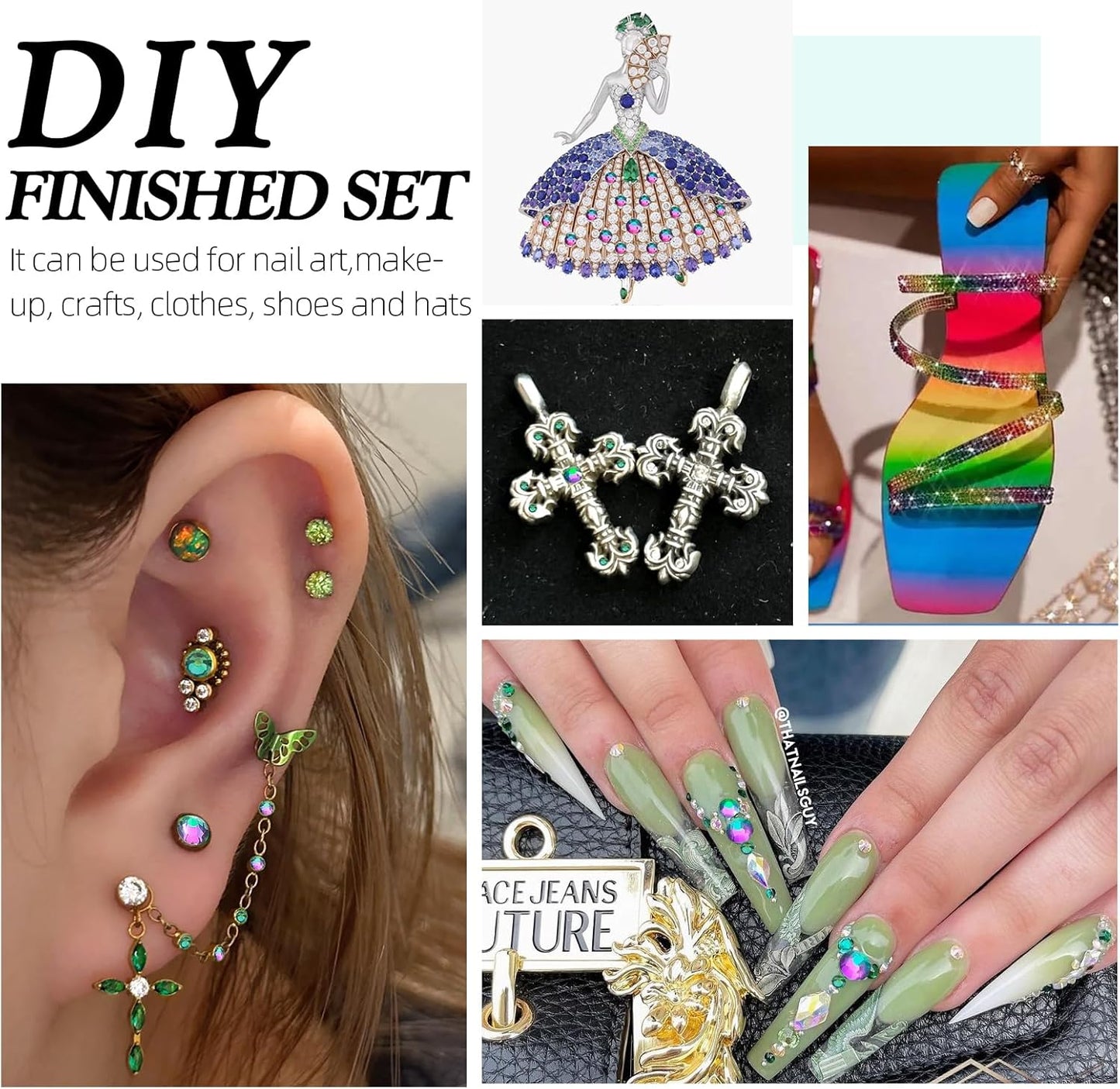 Green Volcano Flatback Rhinestones, Glass Rhinestones for Nail Art and Craft, Glue Fix, Loose Crystal Gemstones(Green Volcano, SS10, 2880pcs, 2.7-2.8mm)