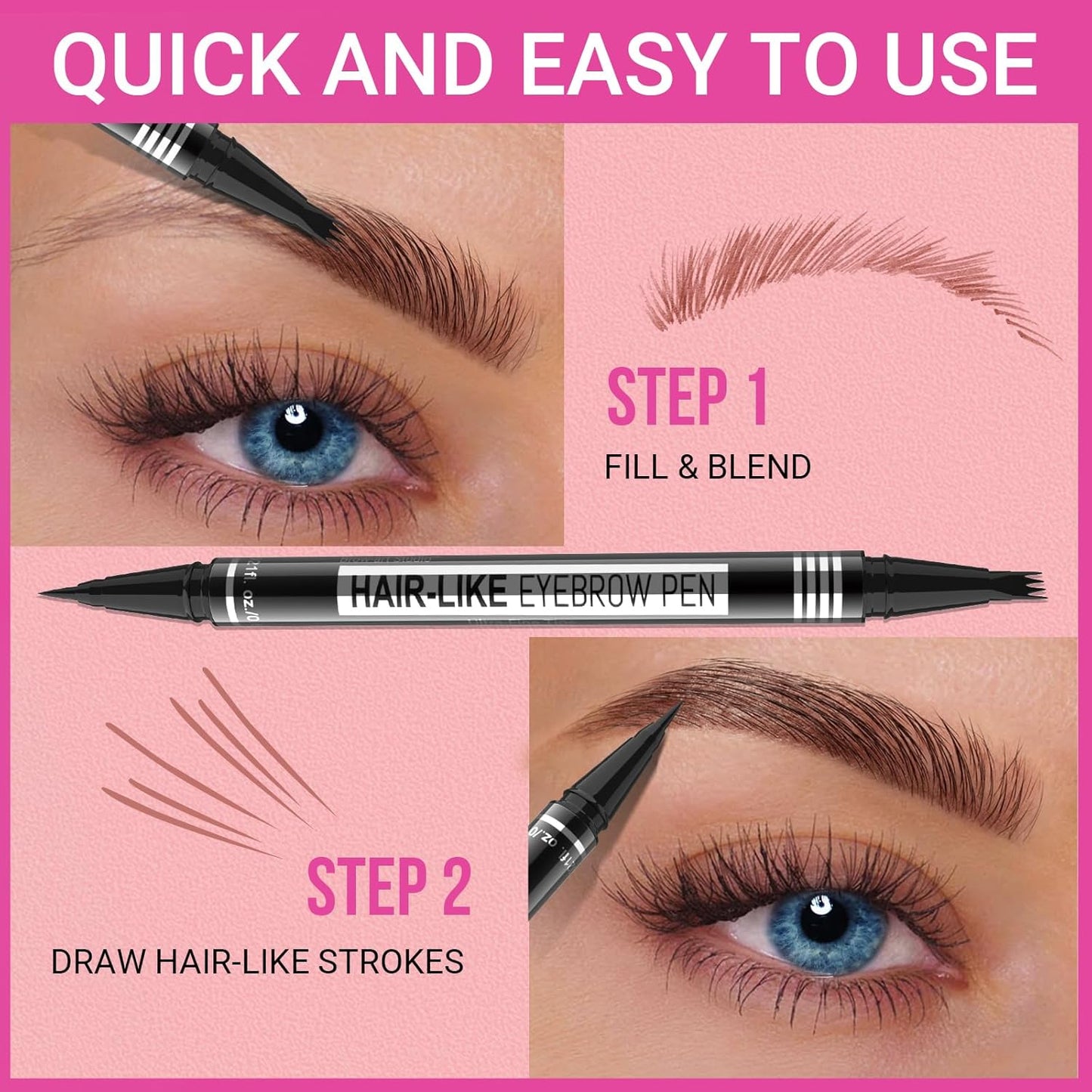iMethod Eyebrow Pen - Eyebrow Pencil Magical 2-in-1 Eye Brow Pencils for Women with 4-Fork-Tip & Precise Brush-Tip for Natural Hair-Like Brows, Last All-Day, with Eyebrow Spoolie Brush, Brown