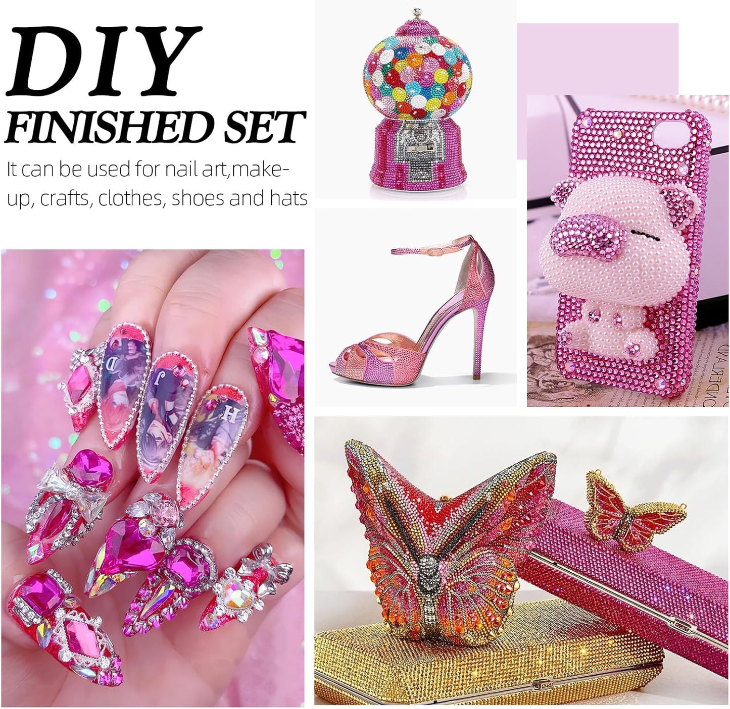 Fuchsia Flatback Rhinestones, Glass Rhinestones for Nail Art and Craft, Glue Fix, Loose Crystal Gemstones(Fuchsia, SS10, 1440pcs, 2.7-2.8mm)