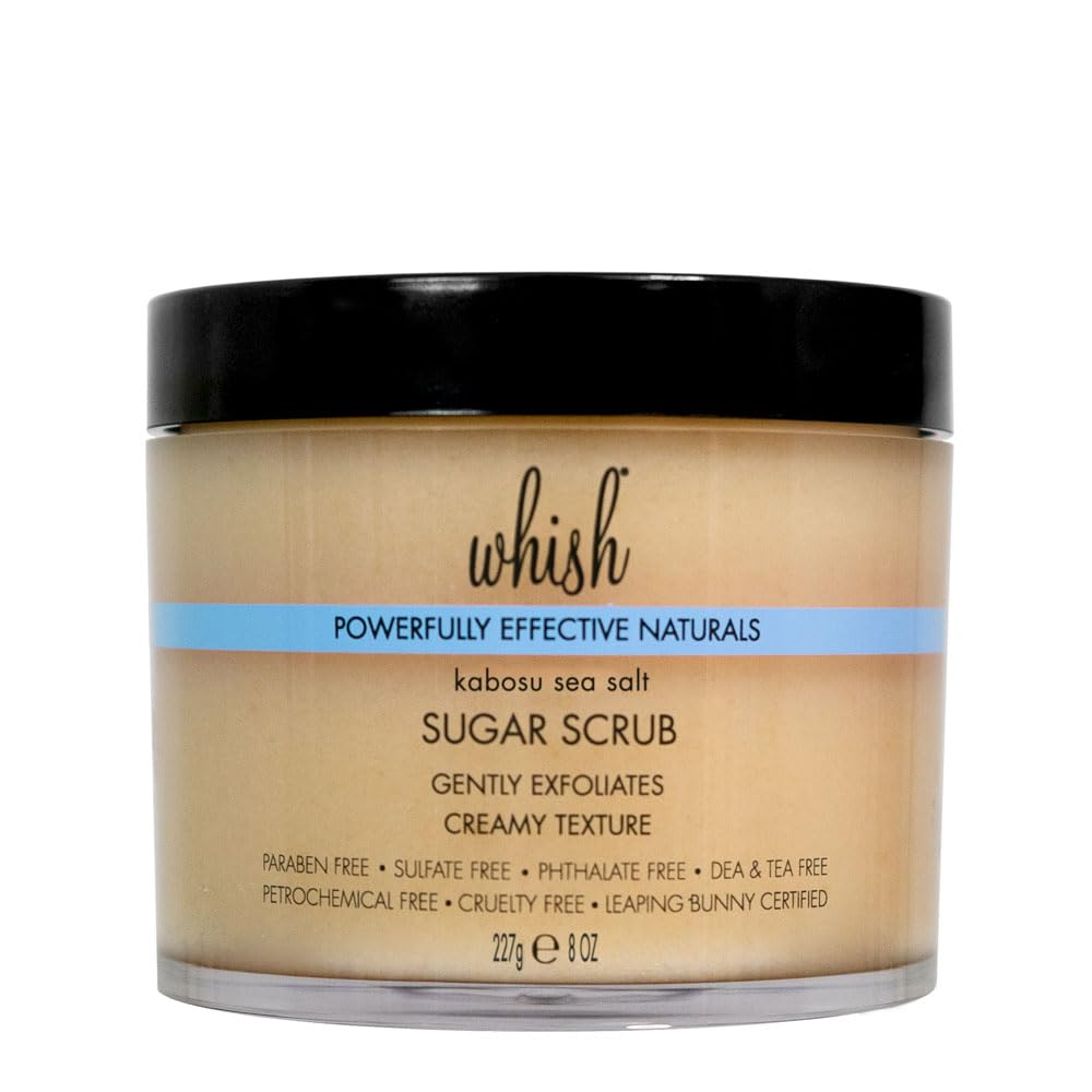 Whish Beauty Kabosu Sea Salt Sugar Scrub - Exfoliating Body Scrub for Women - Brown Sugar Exfoliator with Raspberry, Aloe & Shea Butter - Paraben & Sulfate Free - 8 oz