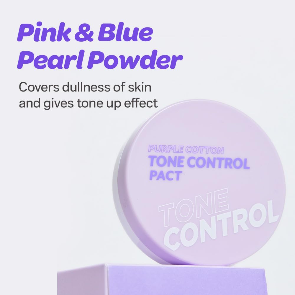 I'M MEME Compact - Purple Cotton Tone Control Pact | Korean Pressed Setting Powder With Berry Complex, Makeup Powder Foundation, Translucent Compact, Finishing Powder, Oil Free Face Powder, 0.35 Oz