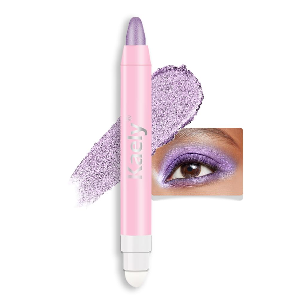 evpct 1Pcs Violet Purple Shimmer Cream Eye Shadow Brightener Sticks for Eyes Waterproof Pigmented, Double Ended Cream Eyeshadow Stick Pencil Pen with Applicator, Eye Shadow Palette Highlighter Makeup