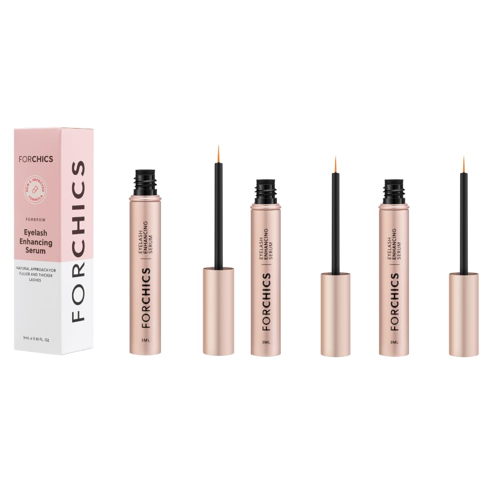 ForLash by ForChics: 3 Pack Ultimate Hormone- Free Eyelash Growth Serum for Enhanced Fuller, Thicker, Longer Lashes - Regrowth Booster, Organic Formula, Vegan & Cruelty-Free