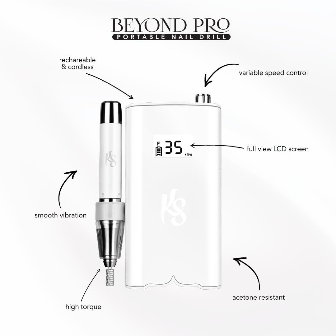 Kiara Sky Beyond Pro Nail Drill | Portable, Rechargeable & Cordless | White