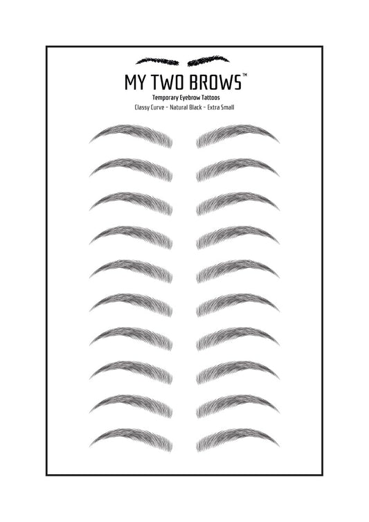 (10 pairs) Natural Black Temporary Eyebrow Tattoo - Extra Small Size - Waterproof & Smudgeproof - Classy Curve Style Eyebrow Stickers - Sheet Lasts up to 30 Days - Won't Work on Existing Brows
