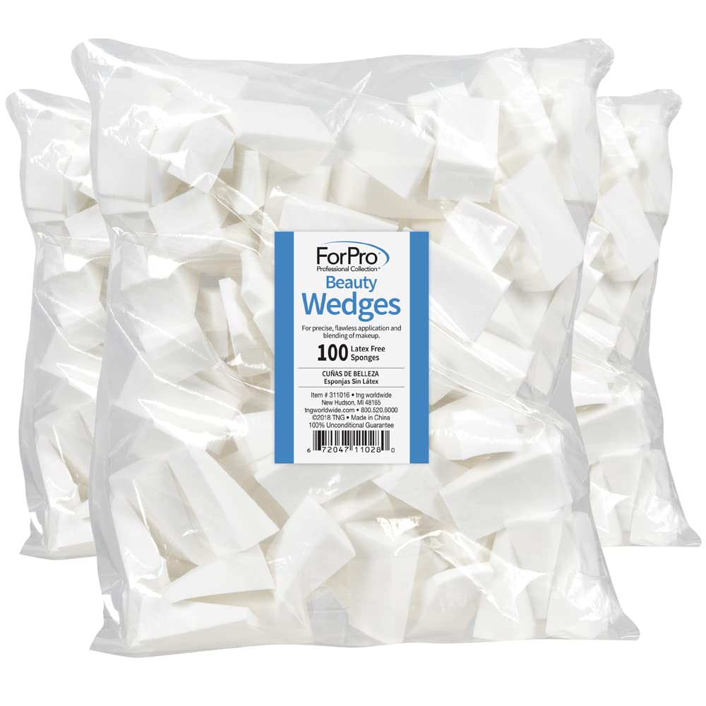 ForPro Professional Collection Beauty Wedges, Latex Free Foam Sponges, Makeup Blenders for Powder and Liquid Makeup, 100-Count (Pack of 3)