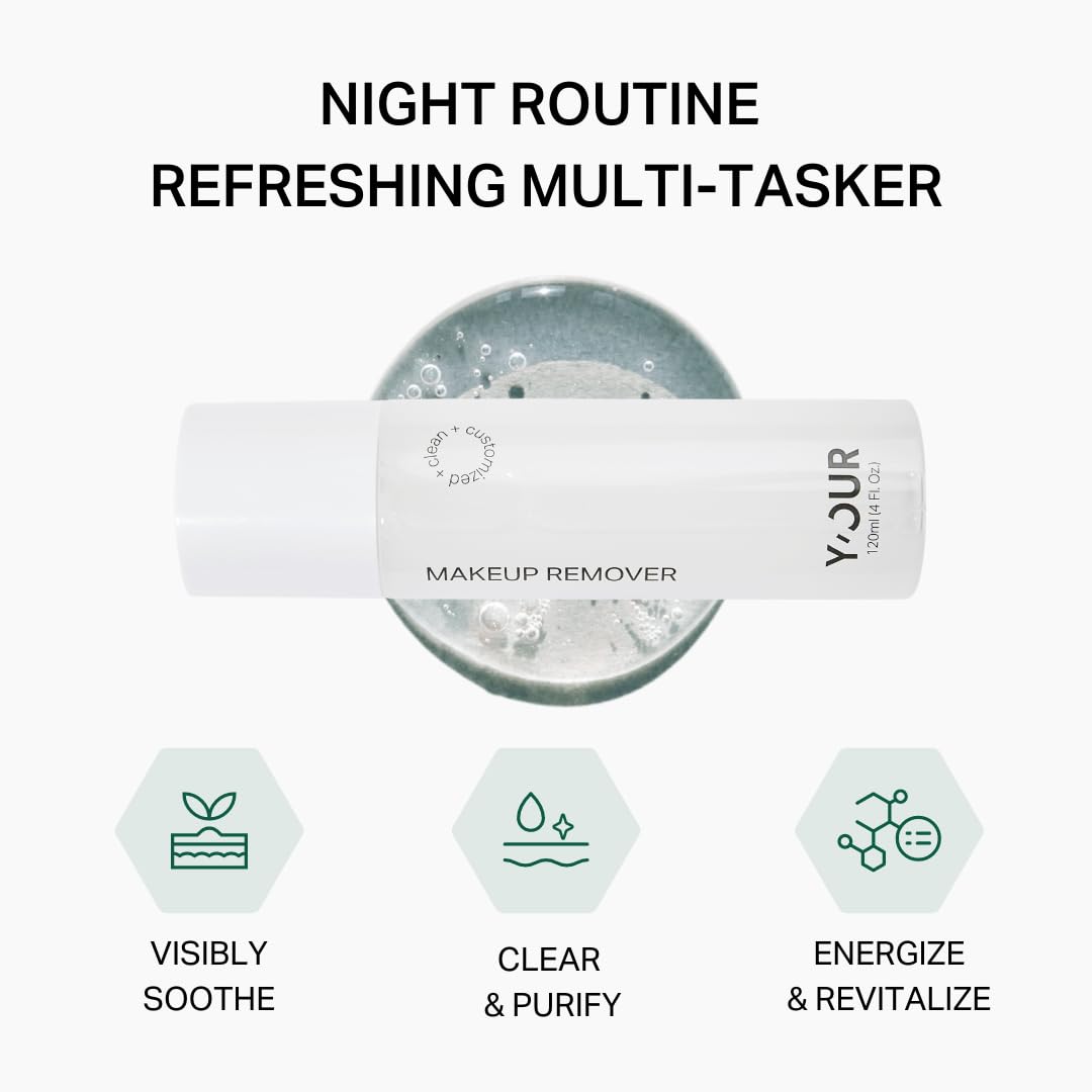 Y’OUR Soothing Makeup Remover: Micellar Cleansing Water for Sensitive Skin; Removes Oil & Sebum; Gentle, Vegan & Non-Irritating; With Fruit Extracts & Aloe Vera. Made in USA. 4 fl oz (120 mL)