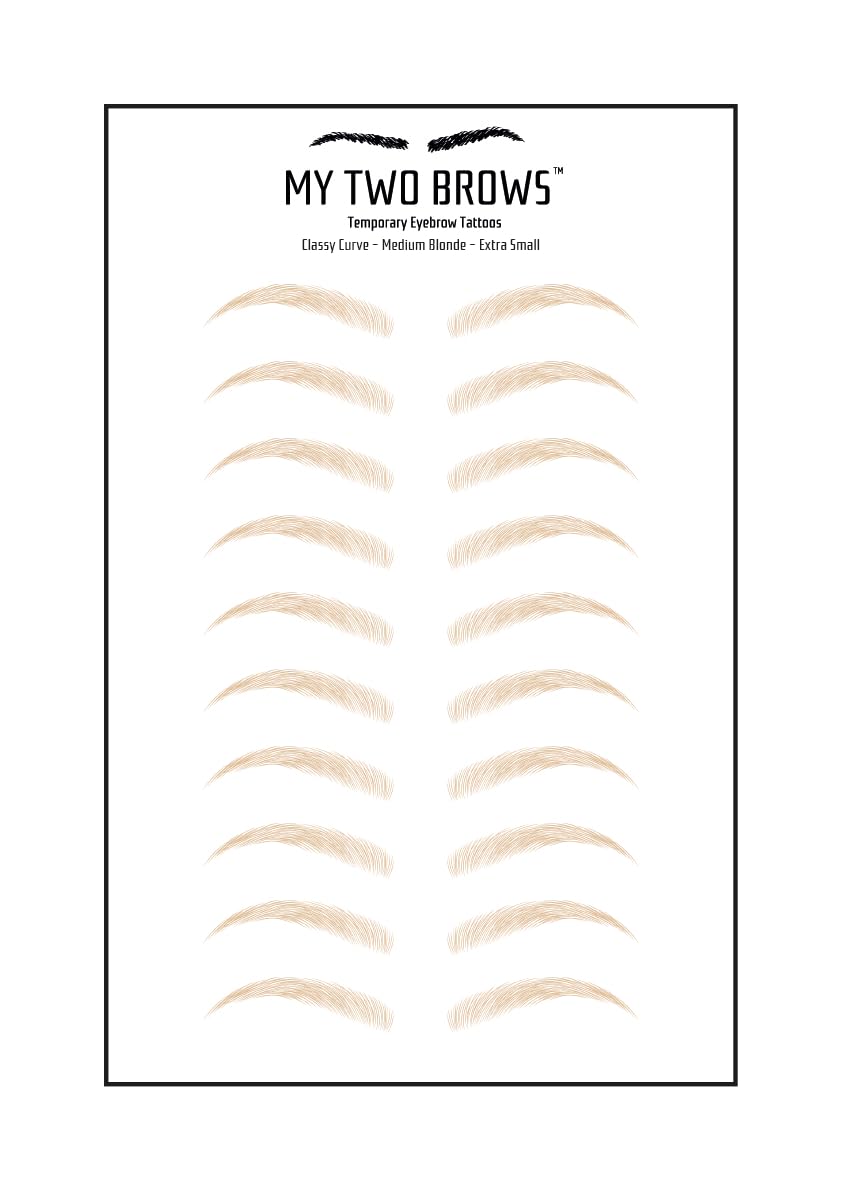 (10 pairs) Medium Blonde Temporary Eyebrow Tattoo - Extra Small Size - Waterproof & Smudgeproof - Classy Curve Style Eyebrow Stickers - Sheet Lasts up to 30 Days - Won't Work on Existing Brows