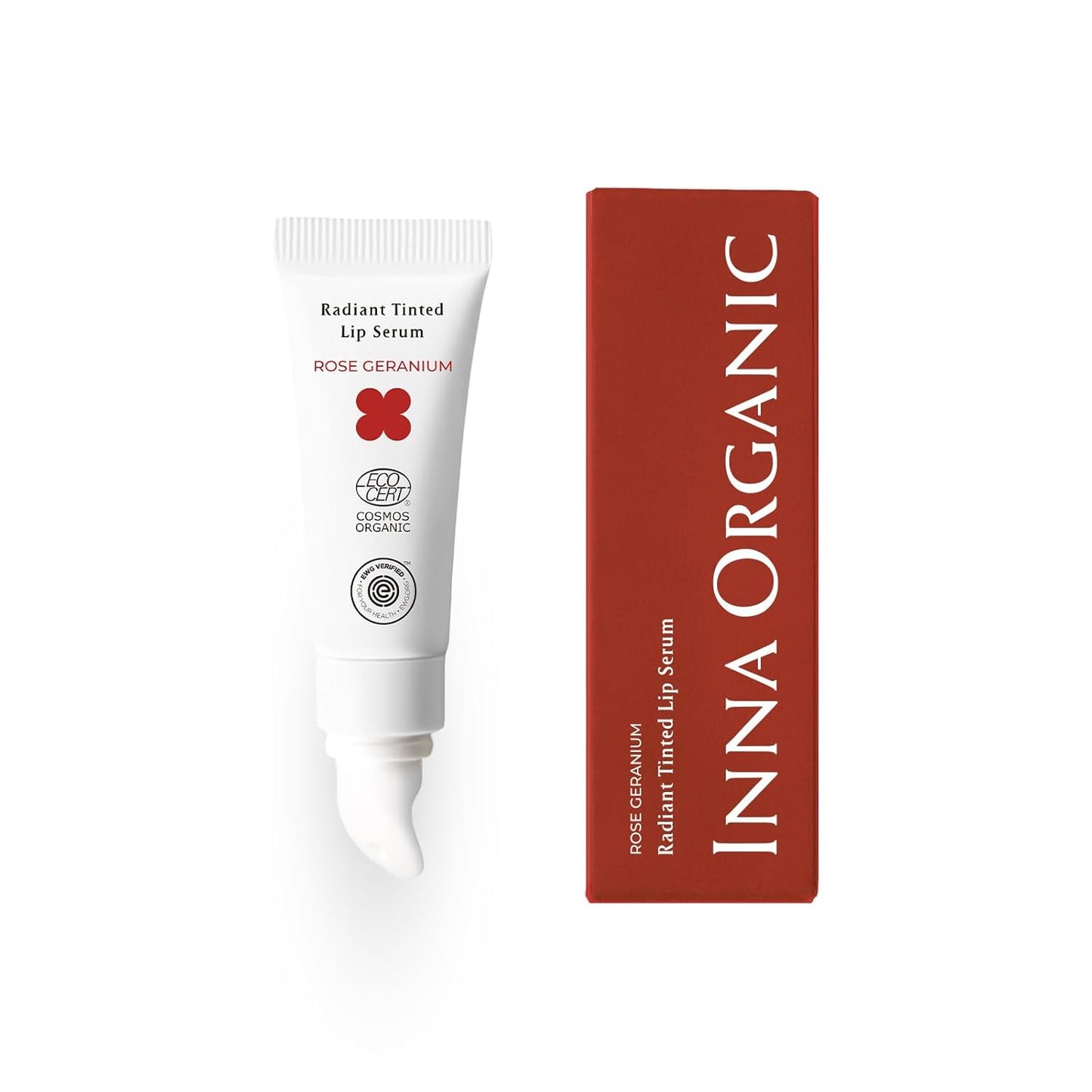 INNA ORGANIC Tinted Lip Serum, Moisturizing, Healing, Light Rosy color, 100% vegan, EWG & COSMOS Certified| Rose Geranium Essential Oils Infused Skincare | Luxury Clean Beauty