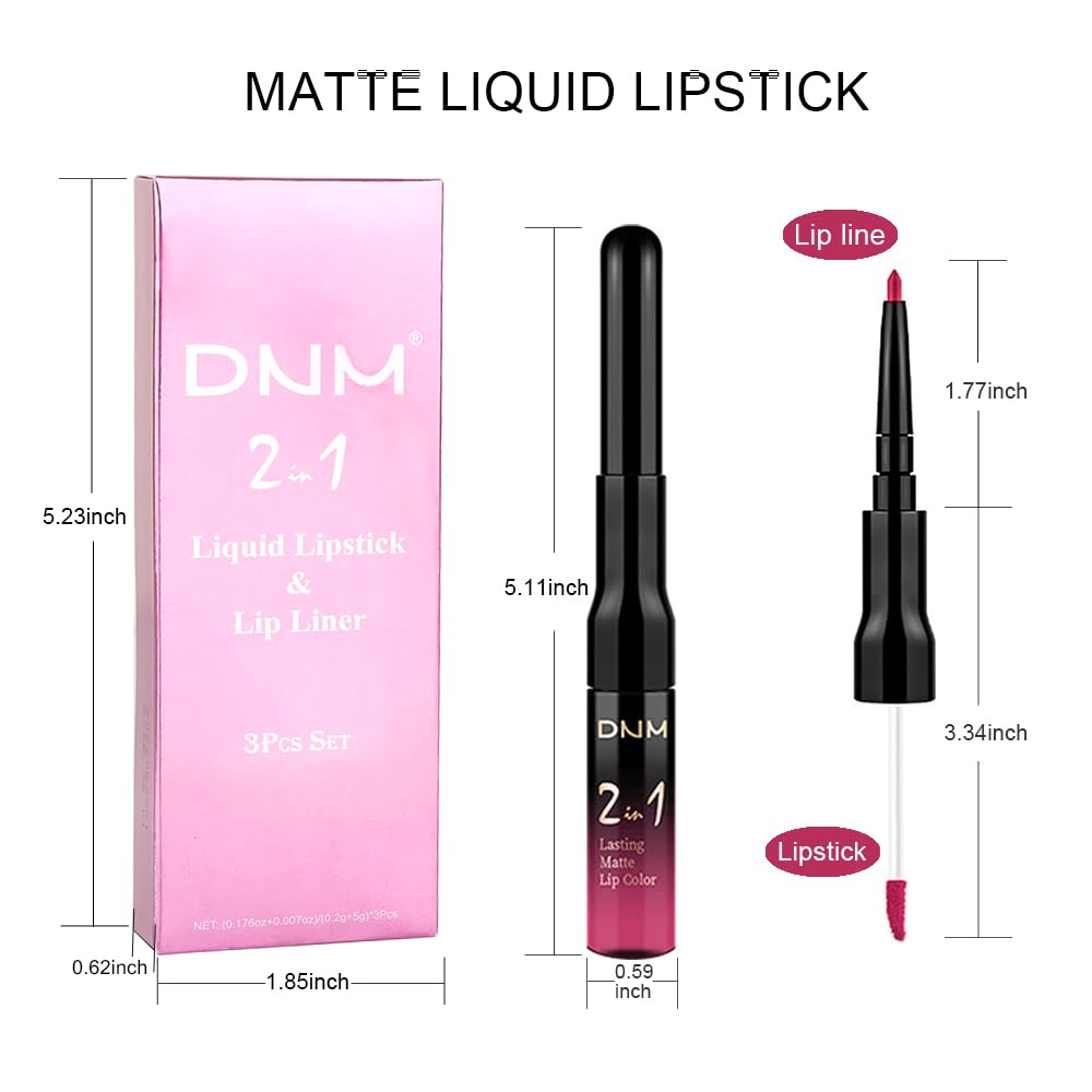 evpct 3Pcs Rose red plum Warm pink Deep cranberry Lip Stain Matte Lip Liner and Lipstick Set Long Lasting labiales matte mate larga duracion listip 24 hour a prueba de agua mate 24 horas originales