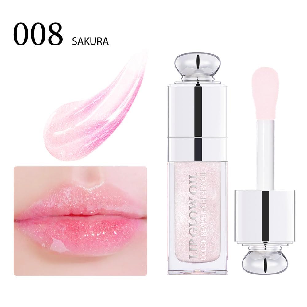 Hydrating Lip Glow Oil-Lip care oil- Lip Oil Tinted for Lip Care and Dry Lips-Prevents Dry Cracked-Non-sticky Big Brush Head-Lip Plumping -Lip Oil gloss tinted-008