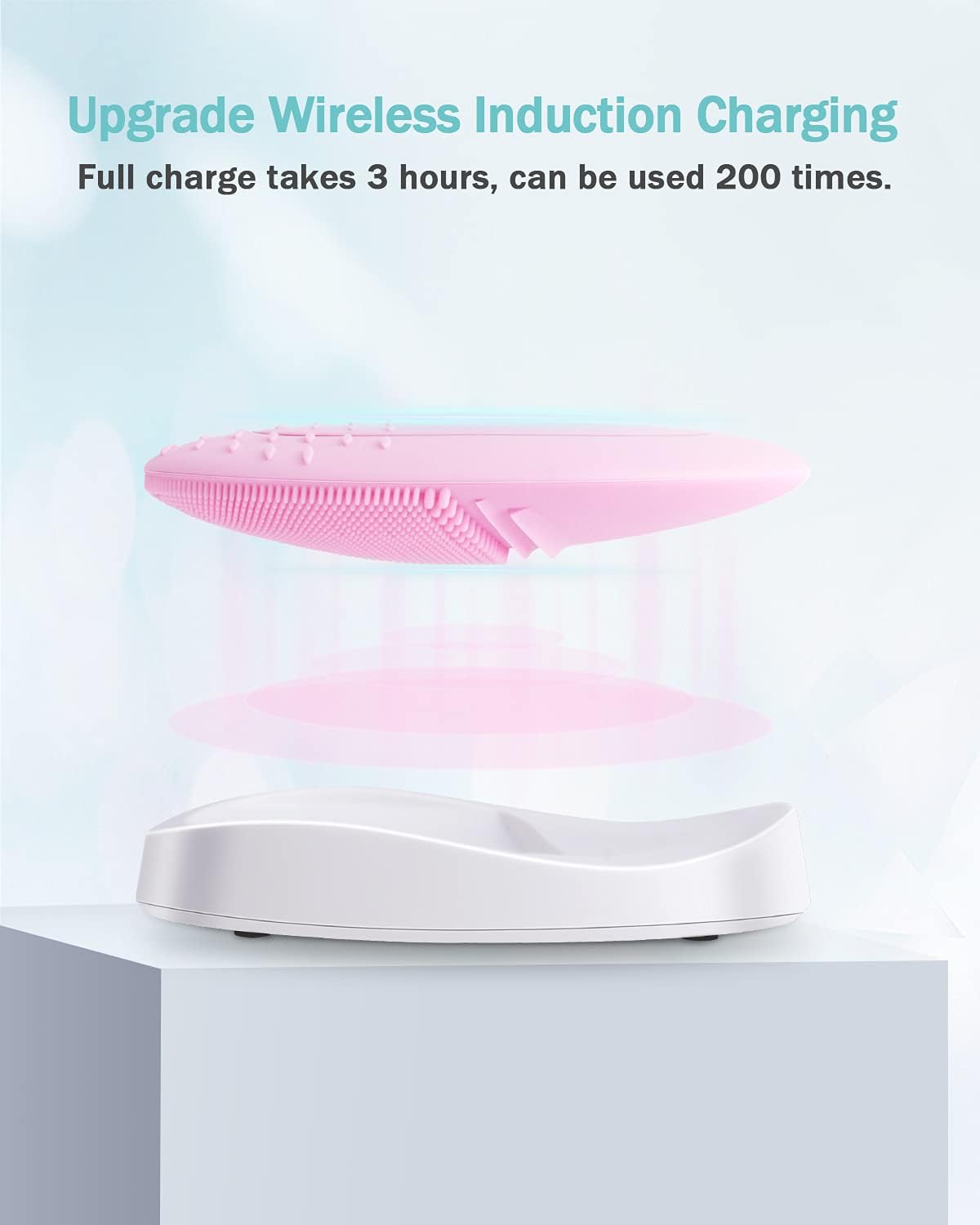 EZBASICS Facial Cleansing Brush Made with Ultra Hygienic Soft Silicone, Waterproof Sonic Vibrating Face Brush for Deep Cleansing, Gentle Massaging, Inductive Charging (Pink)1 Pack+5 Speed Settings