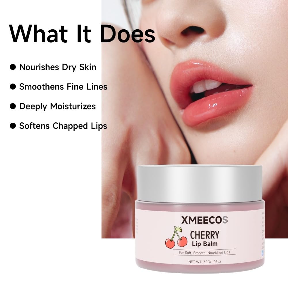 Beeswax lip balm with rose and jasmine, kiwi, strawberry, peach, cherry extract bee friendly 100% Natural for men and women, cruelty free moisturizing (30 Grams, Cherry)