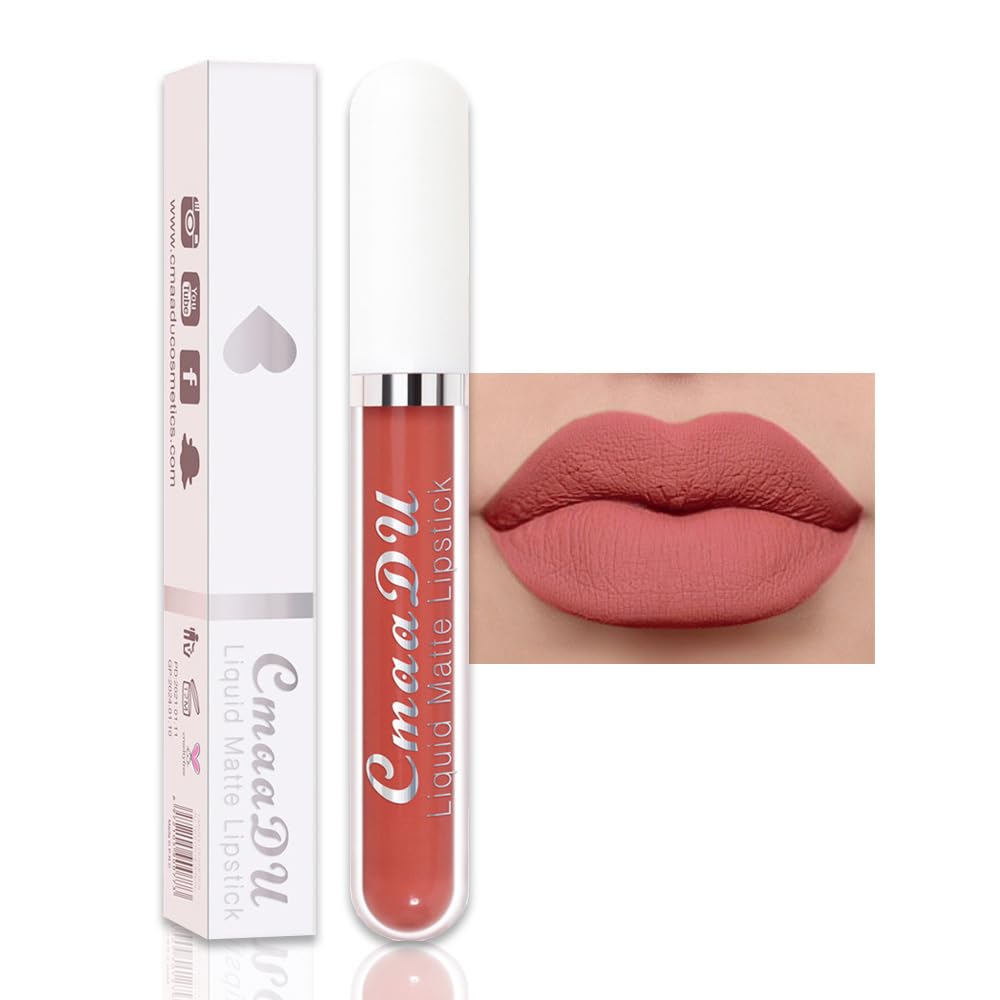 evpct 1Pcs Nude Pink Liquid Matte Lipstick Lipgloss Set for Women, labiales mate 24 horas originales matte larga duracion 24 Hour Lipstick Lip Stains Long Lasting Waterproof 24, 01#