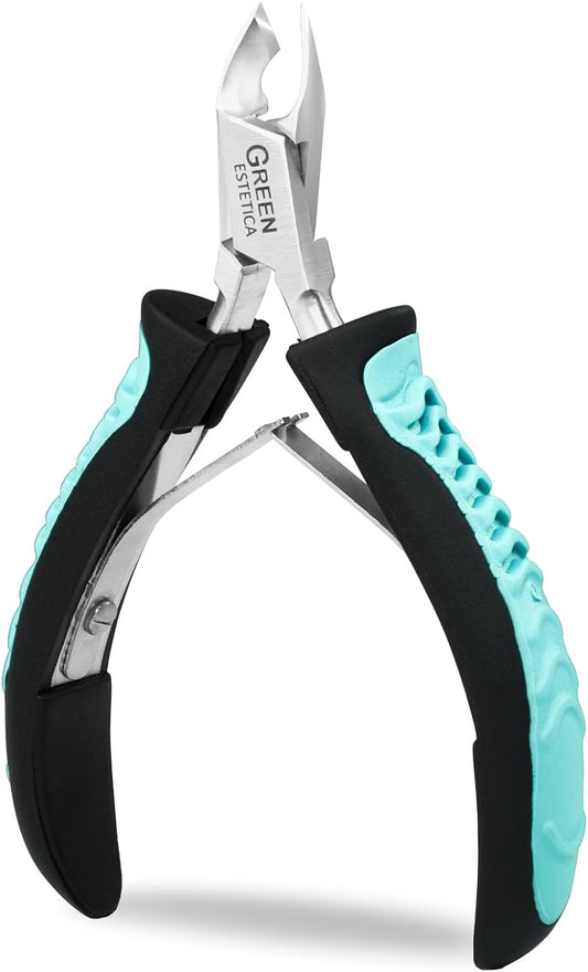 Cuticle Trimmer with Non-Slip Grip Handle Professional Stainless Steel Cuticle Cutter Sharp Blades Double Spring Cuticle Nippers for Nail Care Pedicure Manicure Nail Tools (Green-Black)