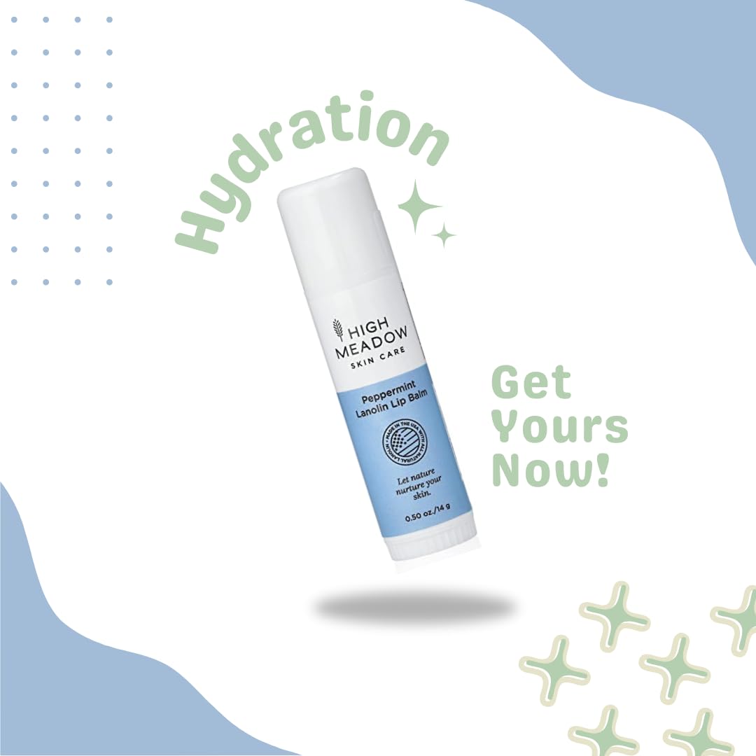 High Meadow Lanolin Peppermint Lip Balm Stick-Natural Unisex Lip Care With Shea Butter, Hydrates, Moisturizes, and Protects Lips, Great for Cold Sores, Fever Blisters, Long-Lasting Clear Lip Hydration