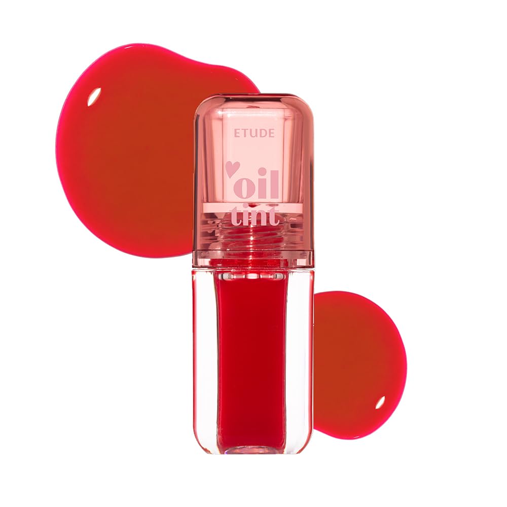 ETUDE Dear Darling Oil Tint #4 Sweet Apple 4.2g | High Moisturizing and Strong Hydrating Lip Oil/Lip Gloss | Smooth and Moist Lips | Non-Sticky Lip Oil Tint For Dry Lips | K-beauty