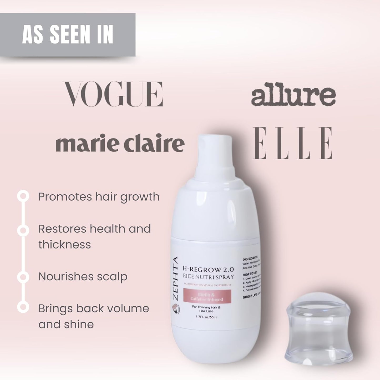 H-Regrow 2.0 Hair Growth Serum for Women & Men – Biotin & Caffeine Spray for Thicker Hair – 1.7 Fl Oz – Hair Growth Spray for Thinning Hair