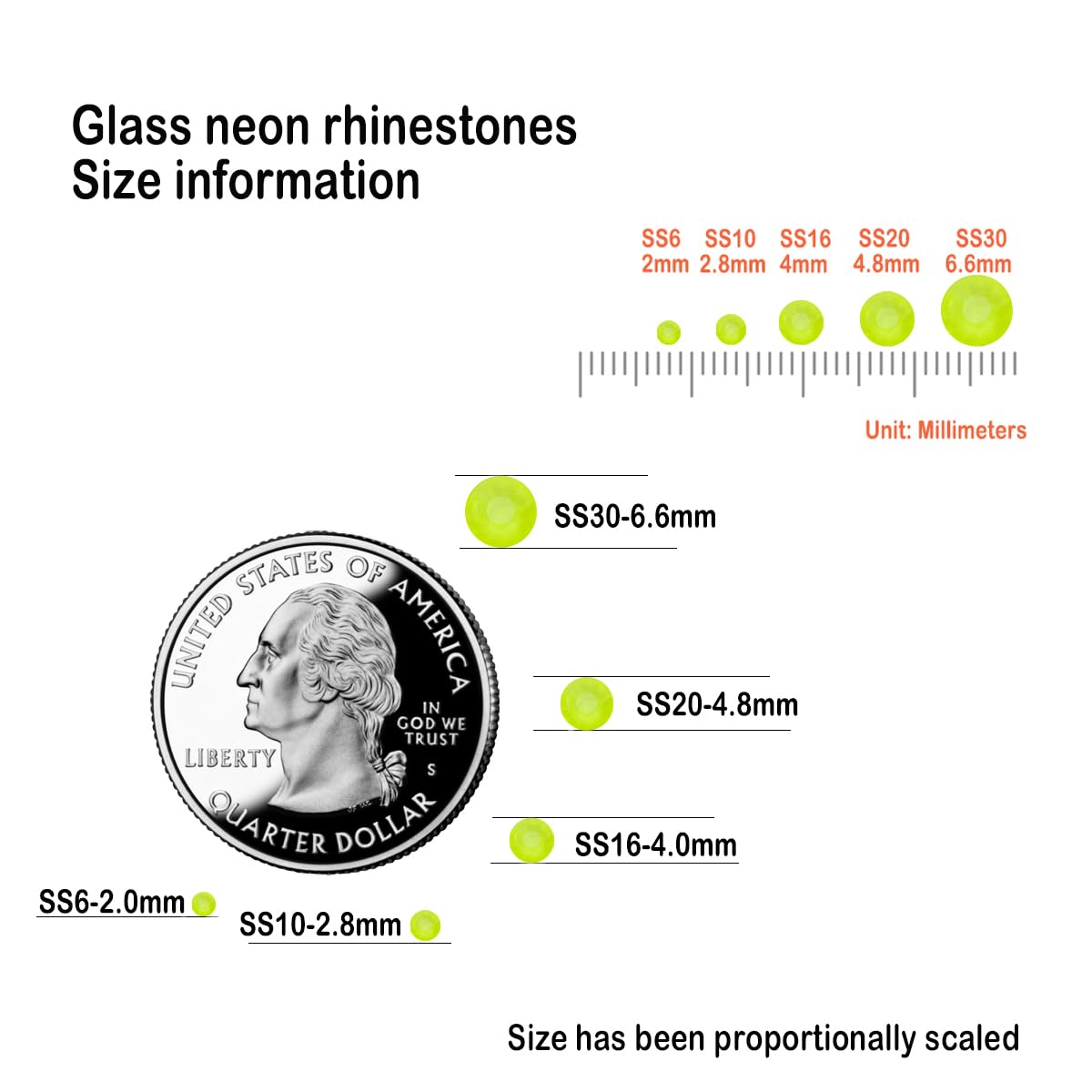 Flatback Glass Rhinestones,Bedazzler Gems 1440pcs Non Hotfix Crystal Rhinestones for Nail Charms Crafts Clothes Tumblers,Citrine Neon,SS10